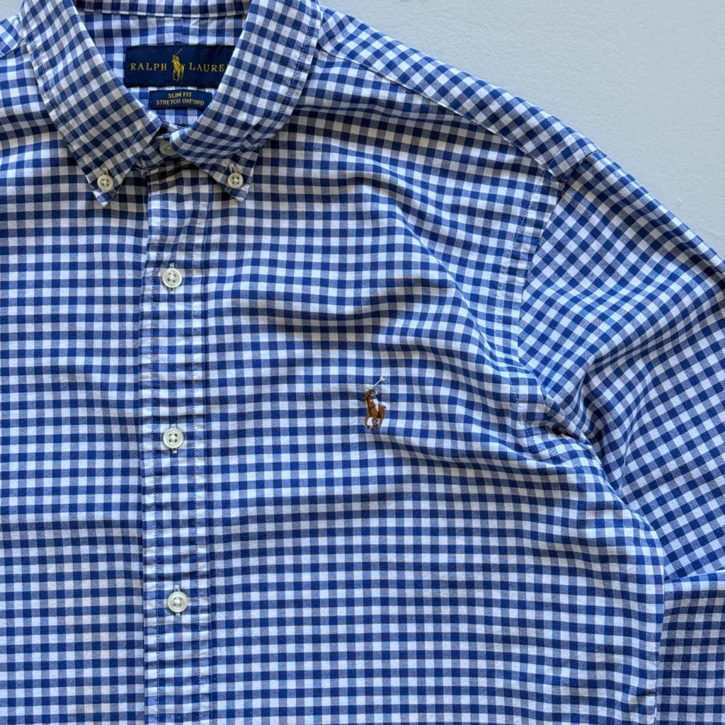 Blue / White Chequered Ralph Lauren 00's Oxford Shirt - Medium