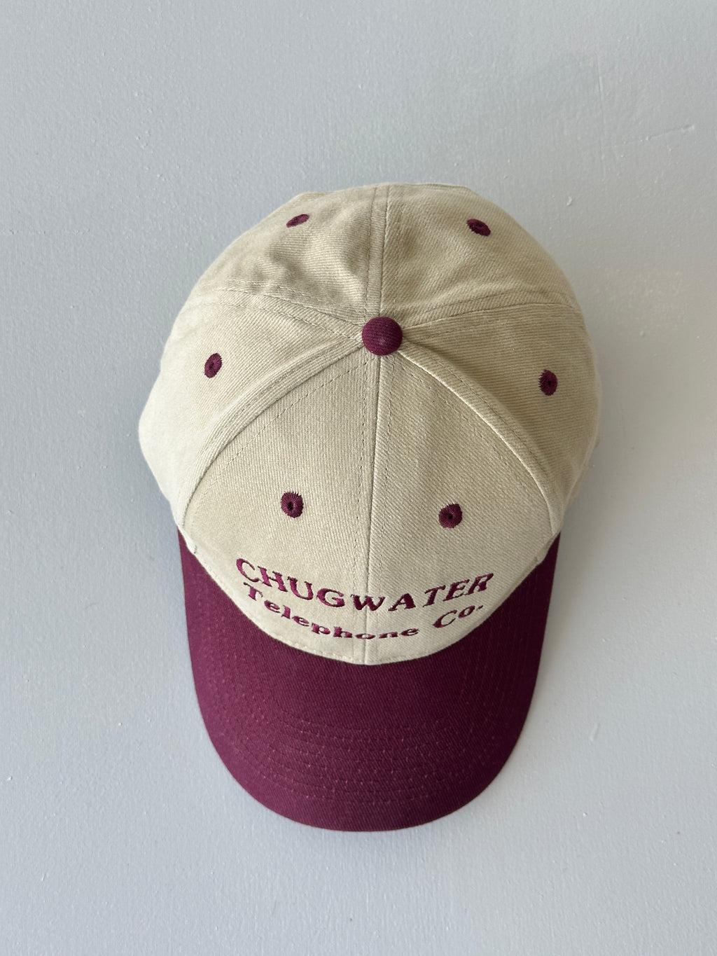 Cream / Burgundy Chugwater Telephone Co. 90's Vintage SnapBack Trucker Cap