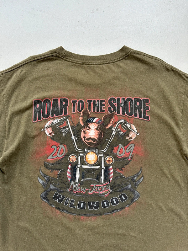 Khaki Green 00s Biker Vintage T-Shirt - Large