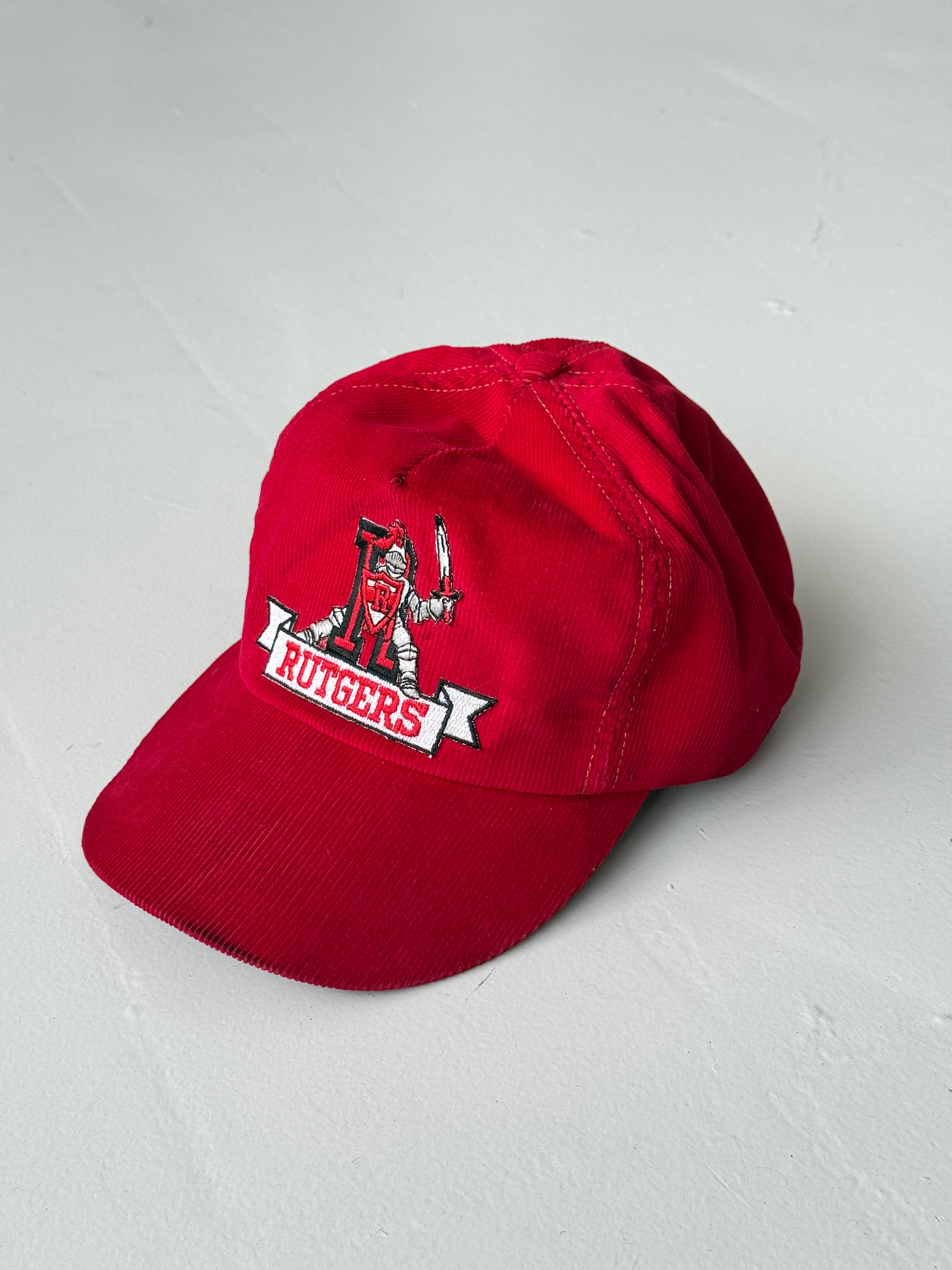 Red Rutgers Collage Vintage Corduroy SnapBack Trucker Cap