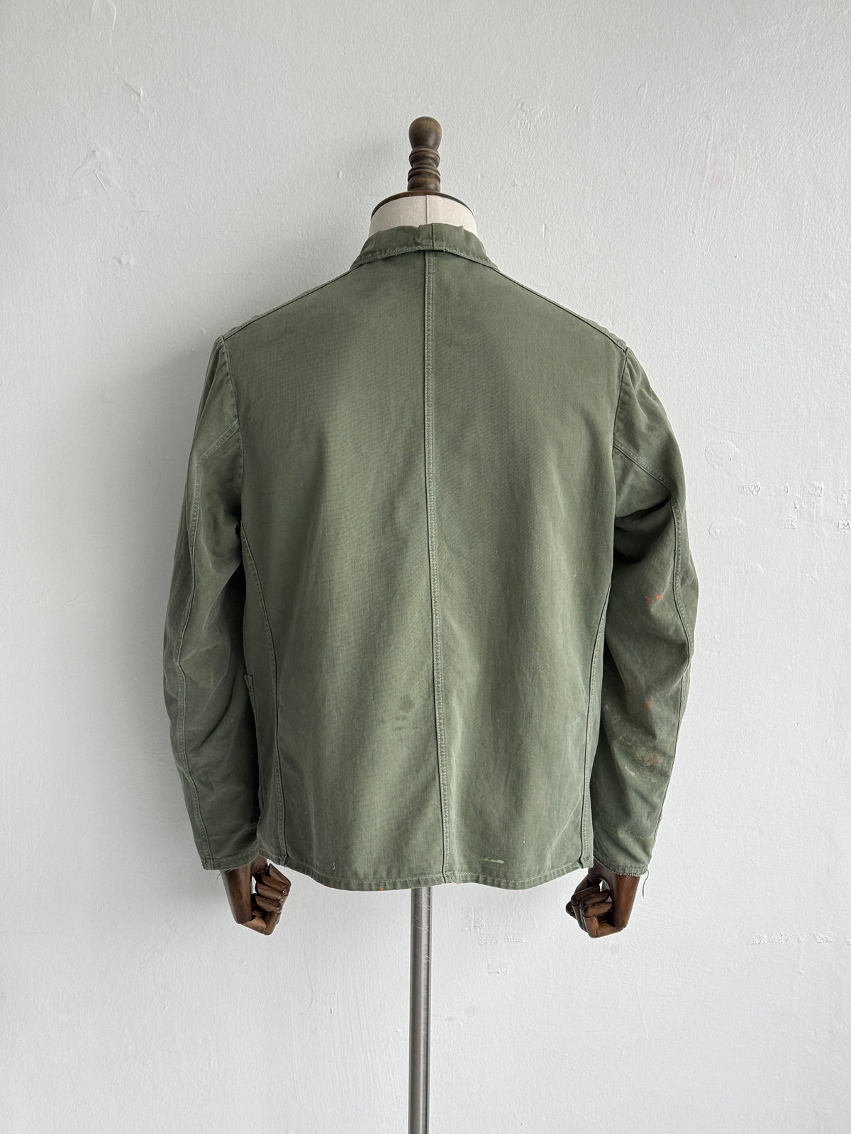 Green French Sashiko Repaired 1950s Vintage Workwear Chore Jacket CH366 - Small