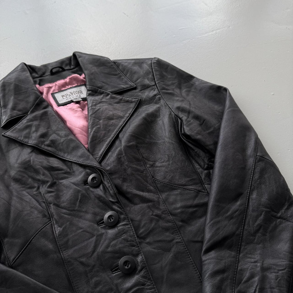 Black Leather Blazer Vintage Y2K 00s Jacket - Womens Medium Size 10