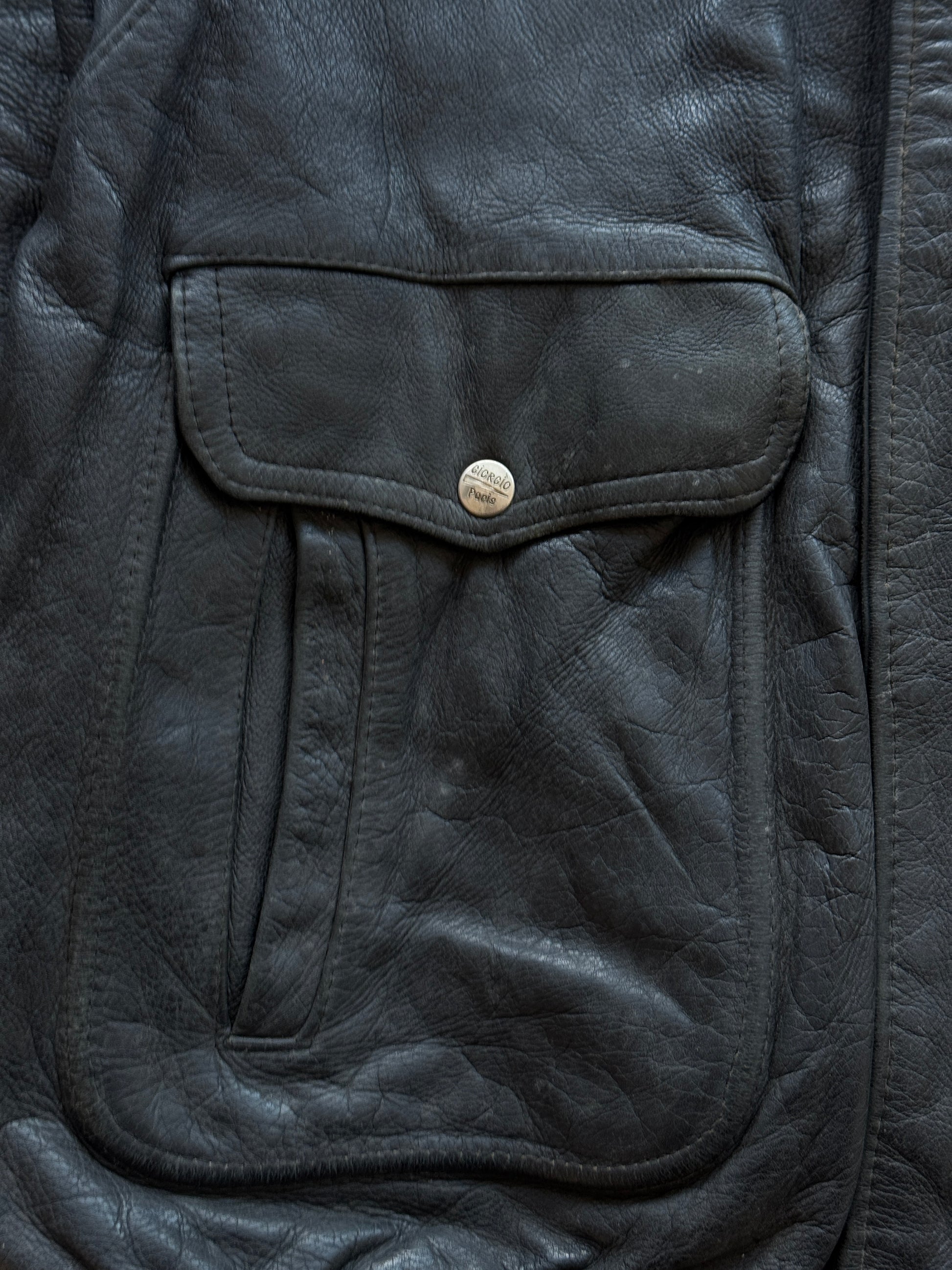 Black 90s Leather A2 Aviation Vintage Bomber Jacket - Large