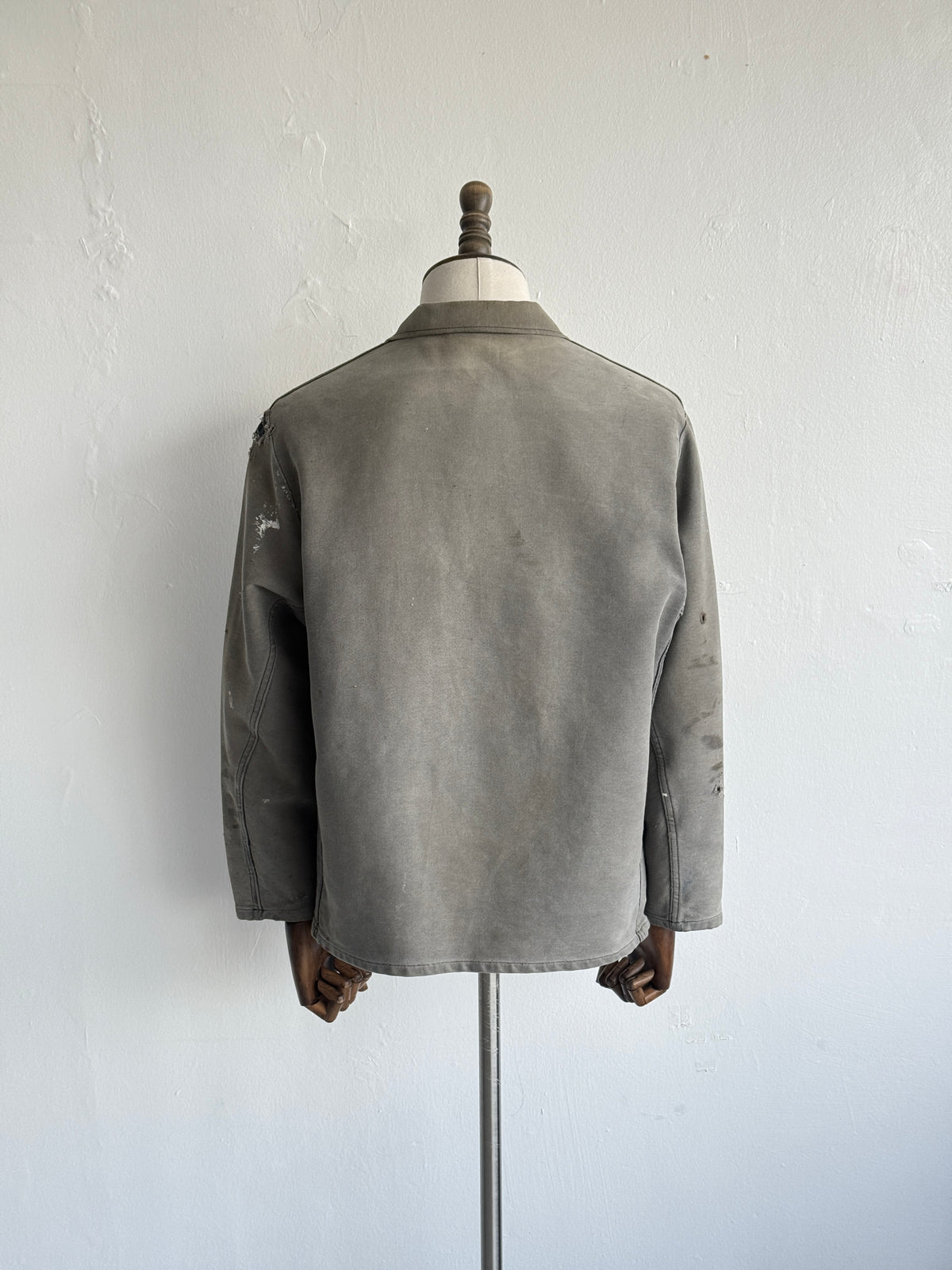 Thrashed Grey French Moleskin 1960s/70s Vintage Chore Jacket CH538 - Small