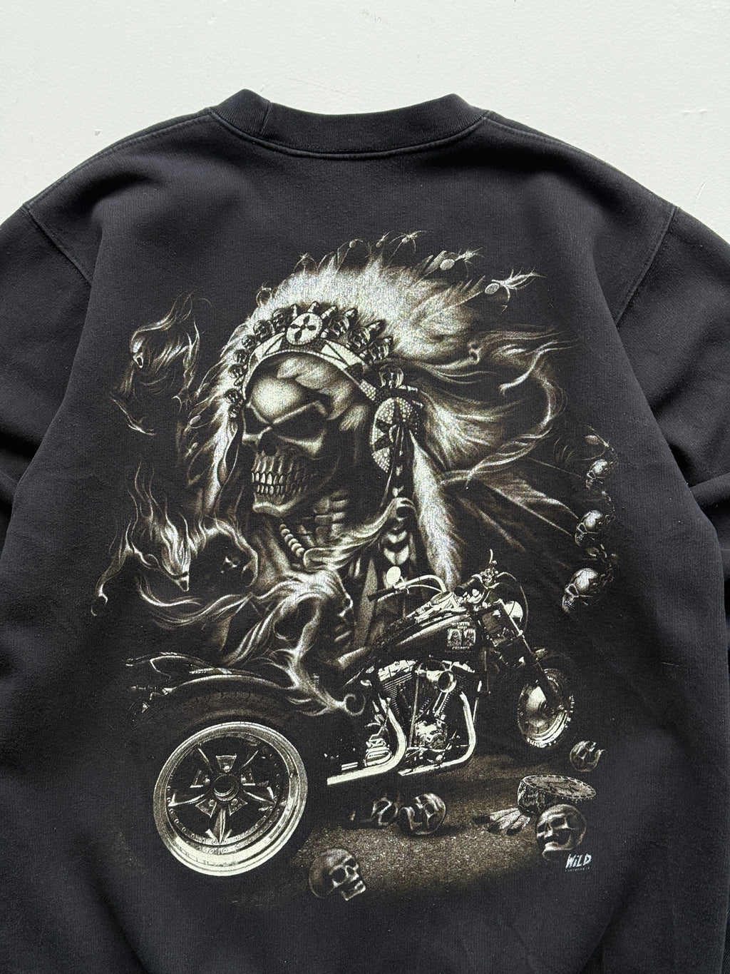 Wild Gothic Skull Biker 00's Vintage Graphic Sweatshirt - Medium