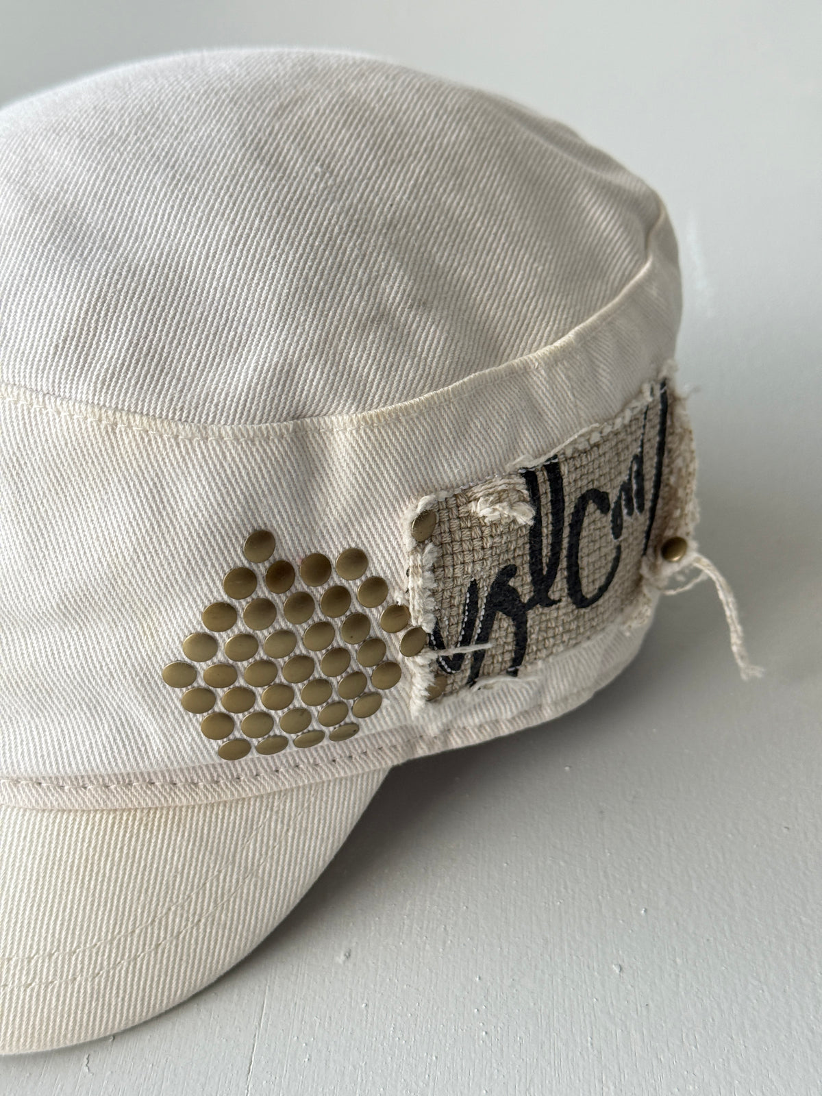 White Volcom Studded Surf Y2K Cadet Cap Military Style 00's Grunge Aesthetic