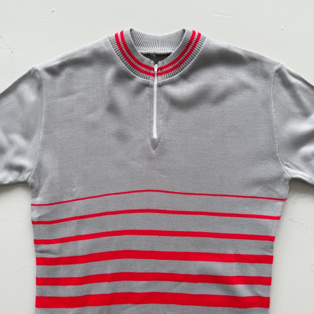 Grey Striped Flower 80's Deadstock Knit Cycling Jersey - XS