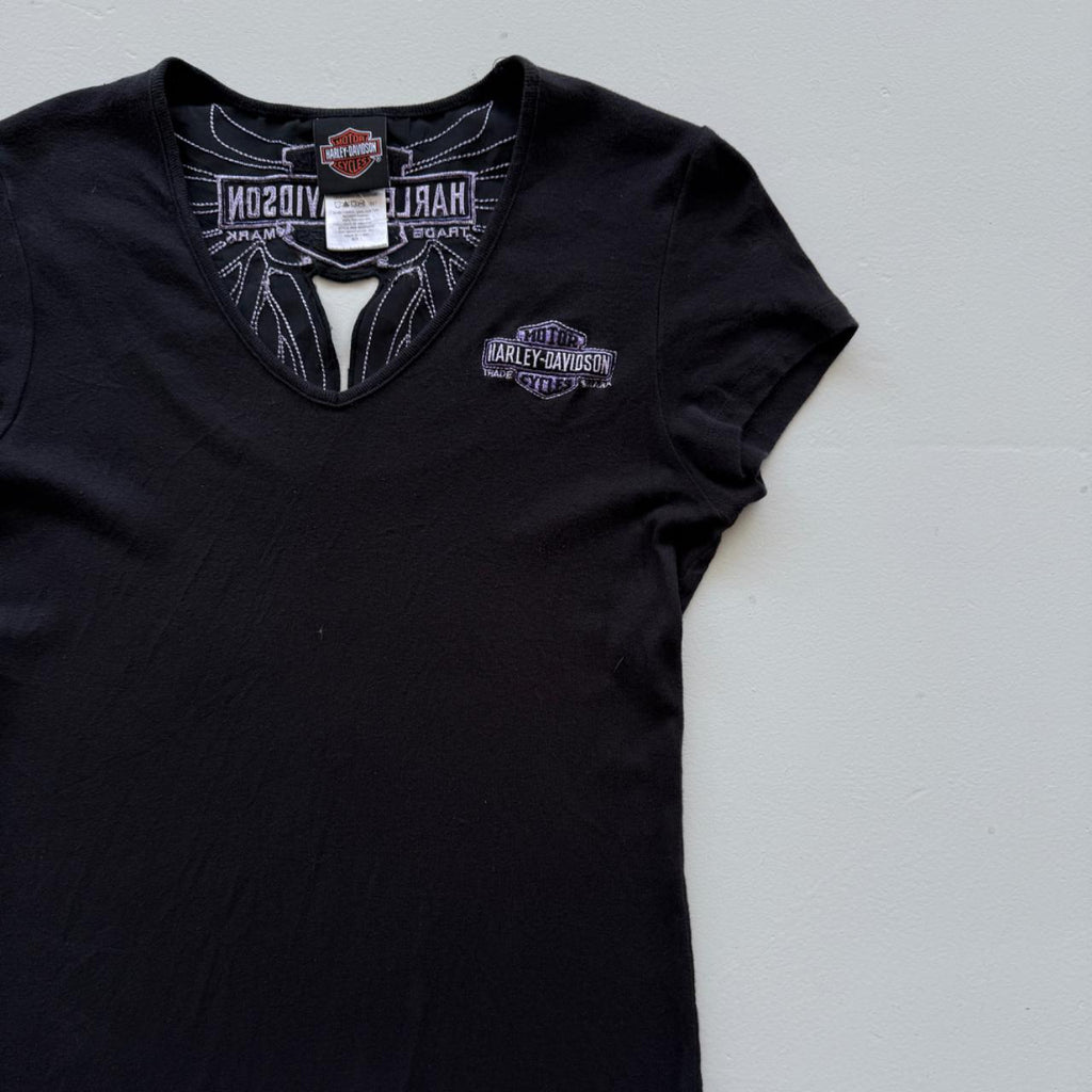 Black Harley Davidson 00's Y2K T-Shirt - Womens Medium