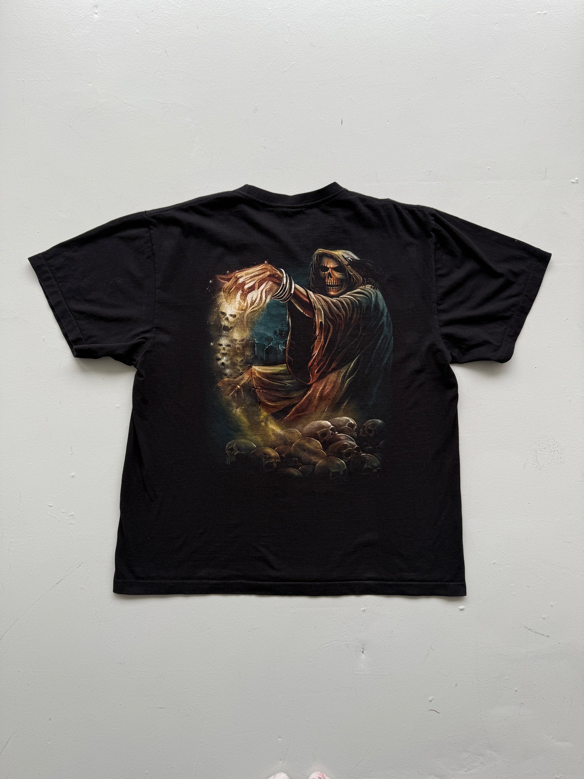 Black Grim Reaper 00's Vintage Y2K Graphic Metal T-Shirt - Large