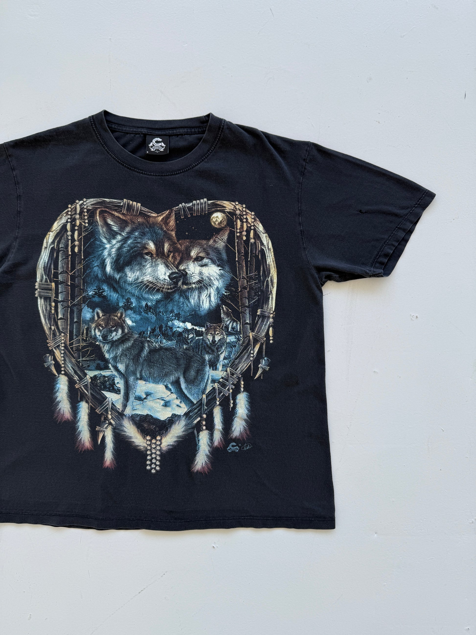 Black Wolf 00's Vintage Graphic T-Shirt - Medium