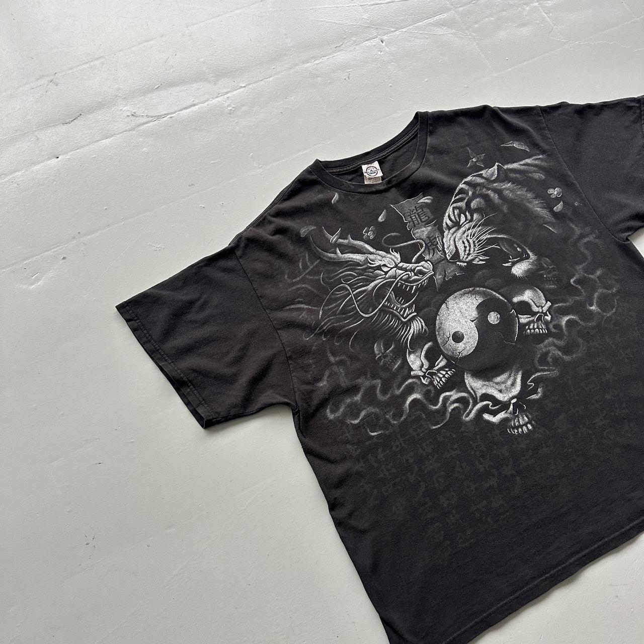 Black Tribal Gothic Y2K 00s Vintage Graphic T-Shirt - 2XL