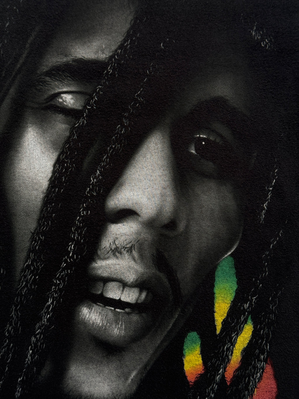 Black Bob Marley Big Face Graphic Vintage T-Shirt - Small
