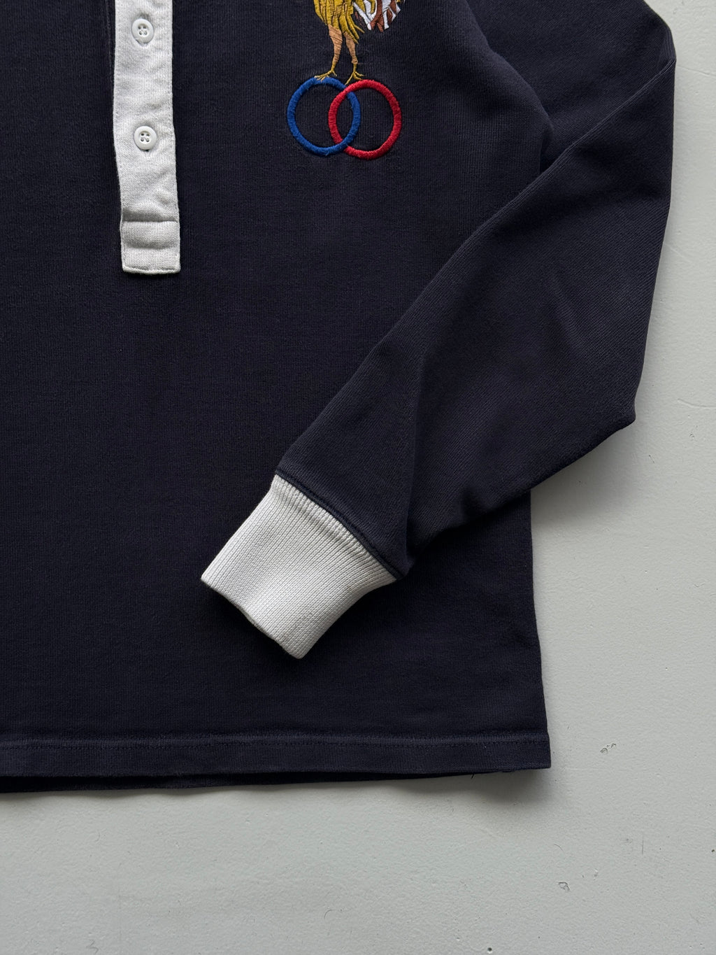Navy Blue French Rugby 90's Vintage Long Sleeve Jersey Polo - Medium