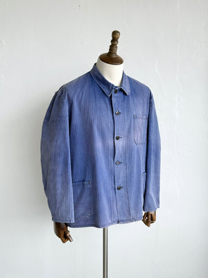 Faded Blue French Herringbone Cotton Vintage Workwear Chore Jacket CH373 - XL