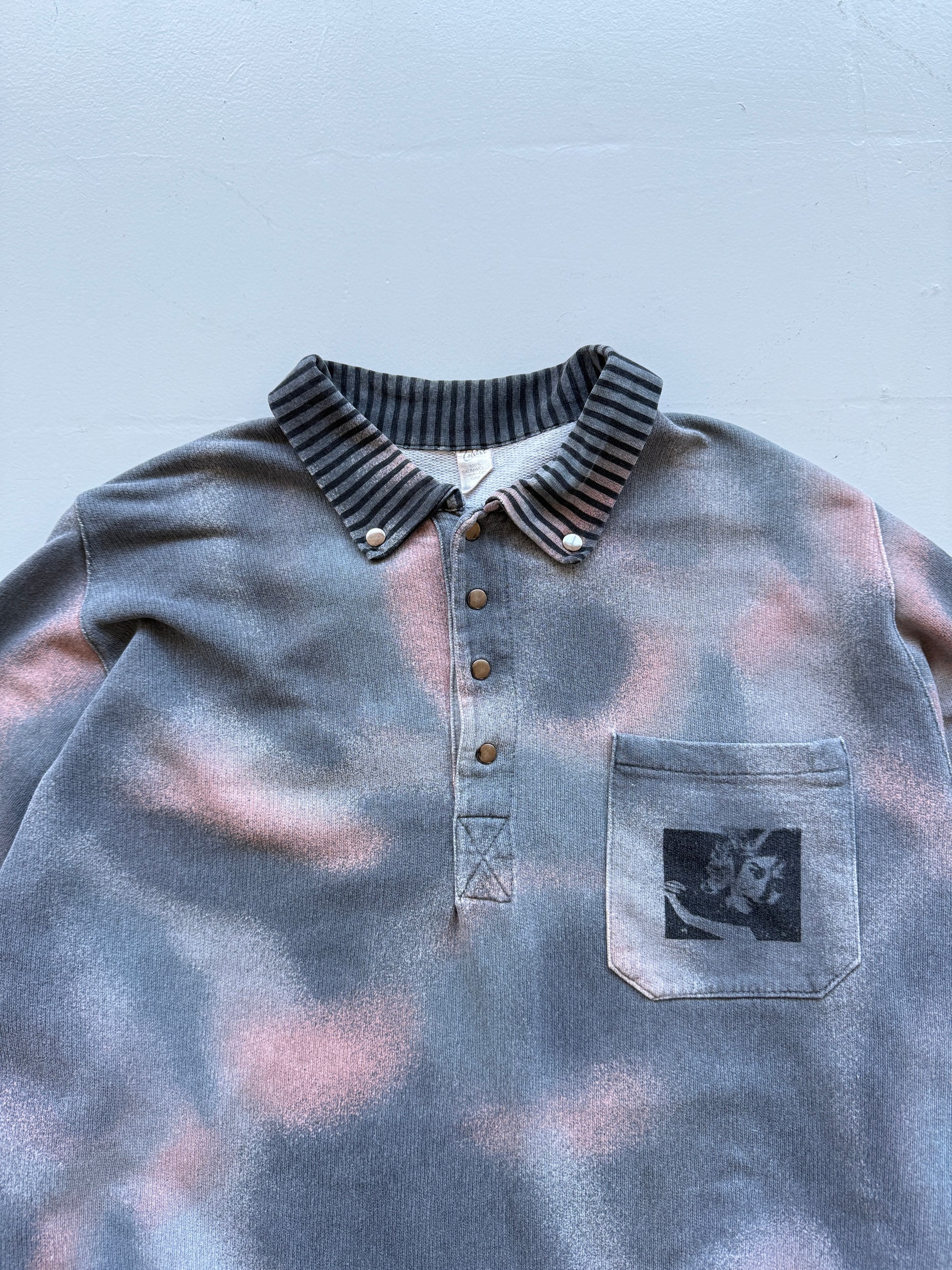 Grey Sun Faded Affect 90's Vintage Sweatshirt Polo Jumper - Medium