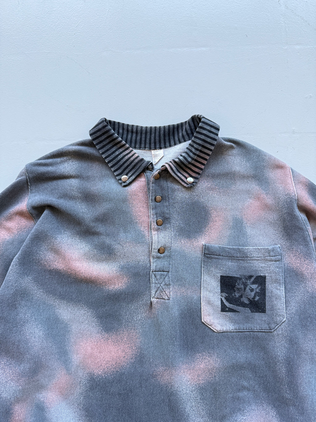 Grey Sun Faded Affect 90's Vintage Sweatshirt Polo Jumper - Medium