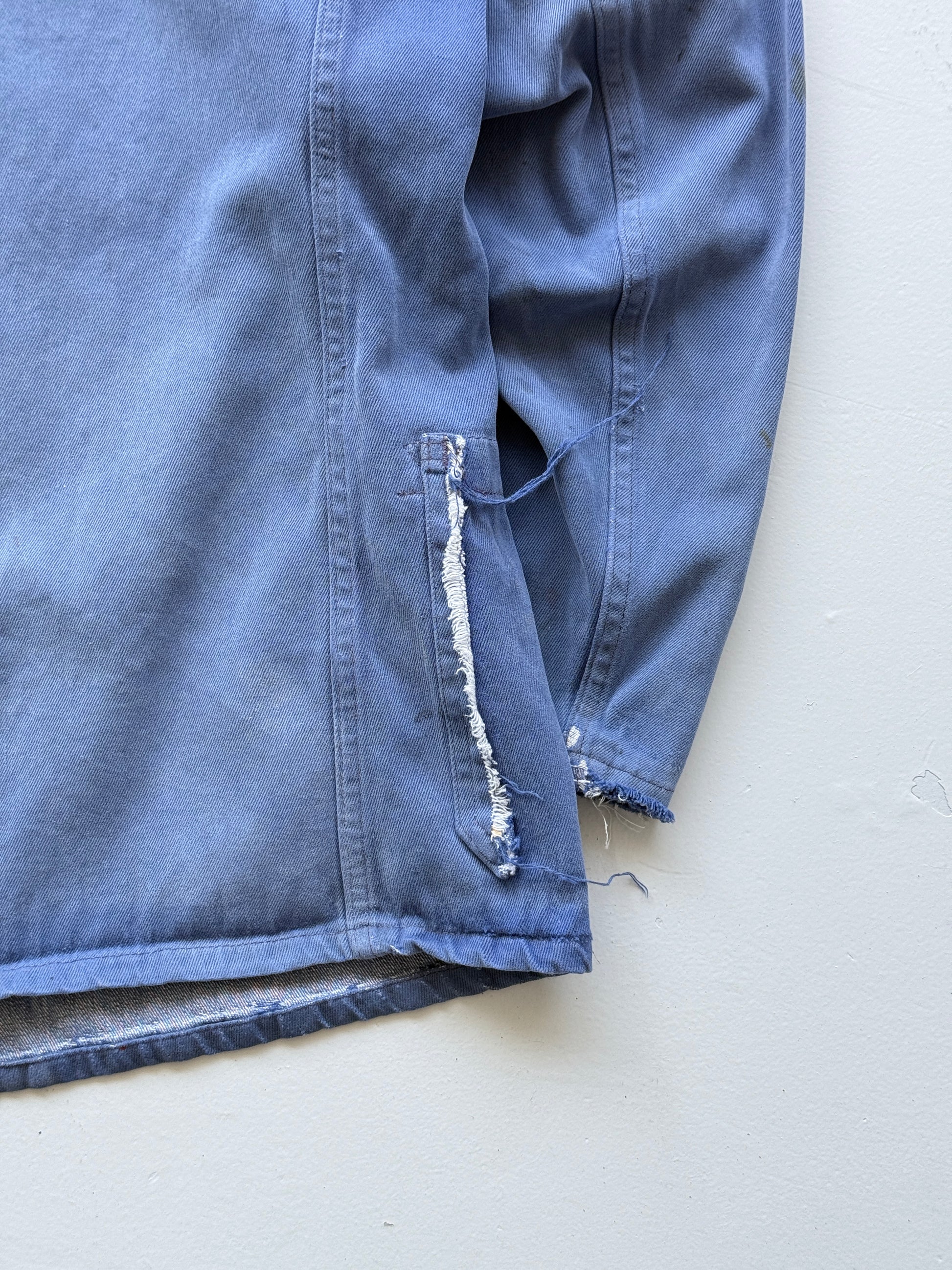 Thrashed Blue French Chore Jacket 80's Vintage Workwear CH323 - Large