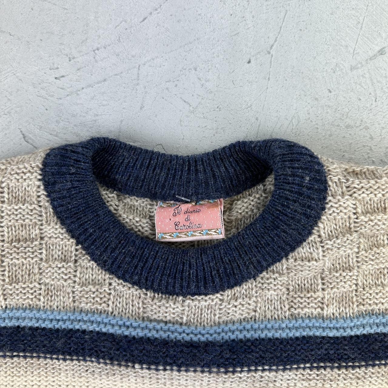 Cream / Navy 90's Woollen Knitted Sweatshirt - Small