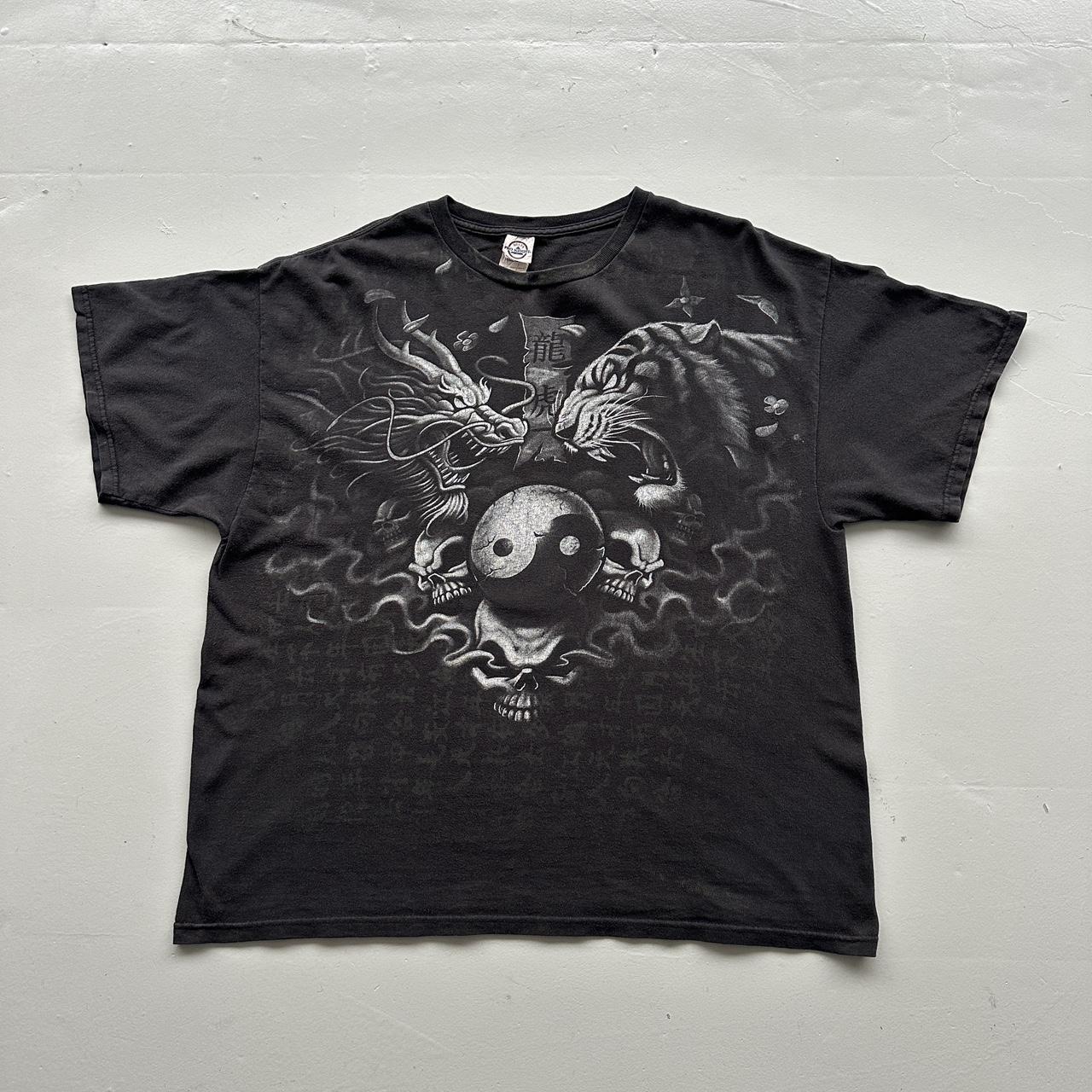 Black Tribal Gothic Y2K 00s Vintage Graphic T-Shirt - 2XL