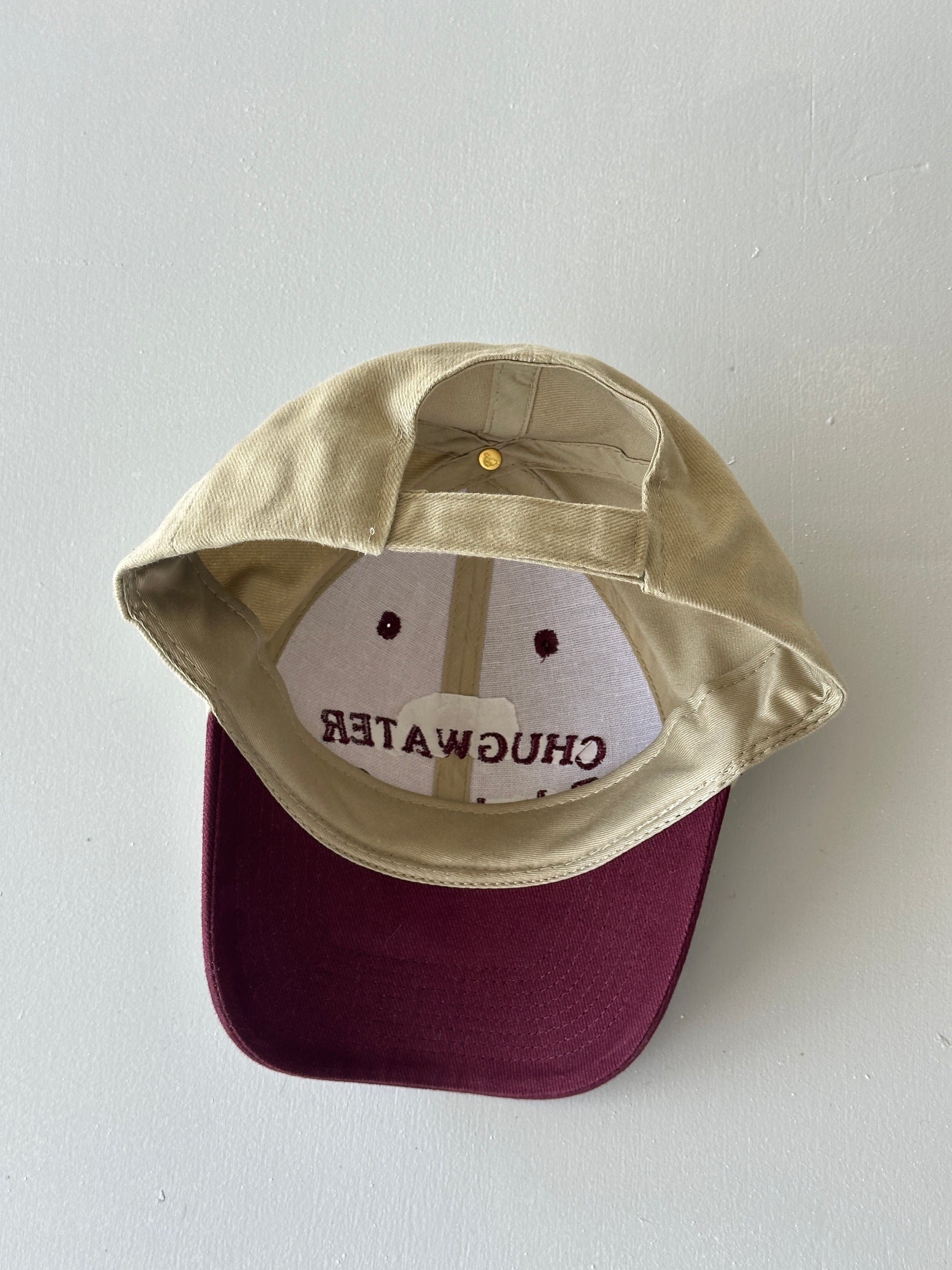 Cream / Burgundy Chugwater Telephone Co. 90's Vintage SnapBack Trucker Cap