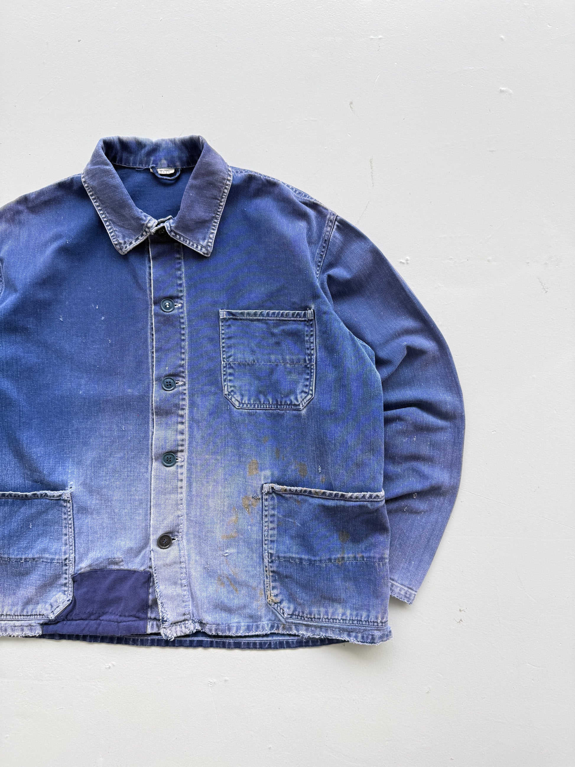 Thrashed Blue French 60's/70's Vintage Workwear Chore Jacket CH384 - Medium
