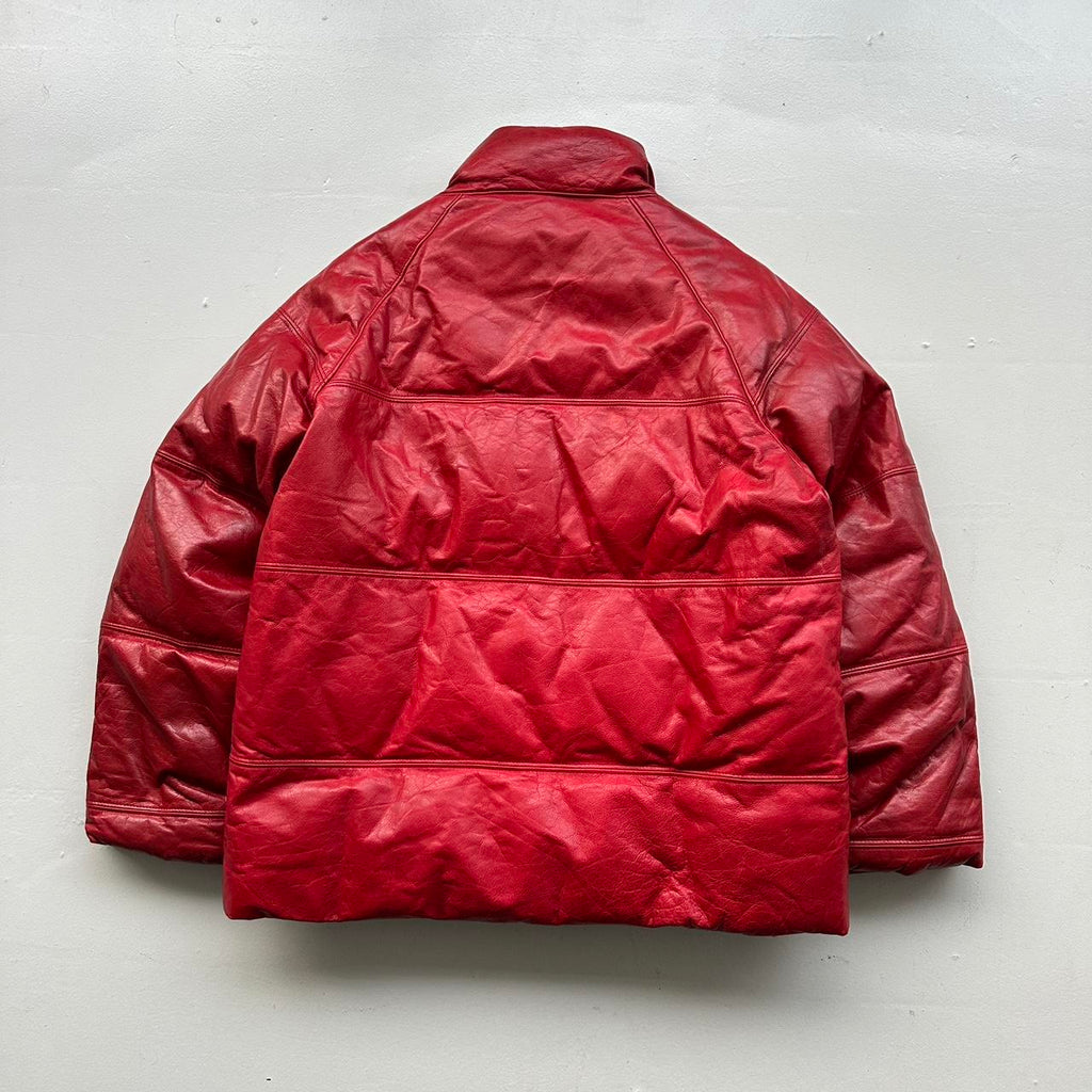 Polo Ralph Lauren Rare Red Leather 90s Puffer Jacket - Medium