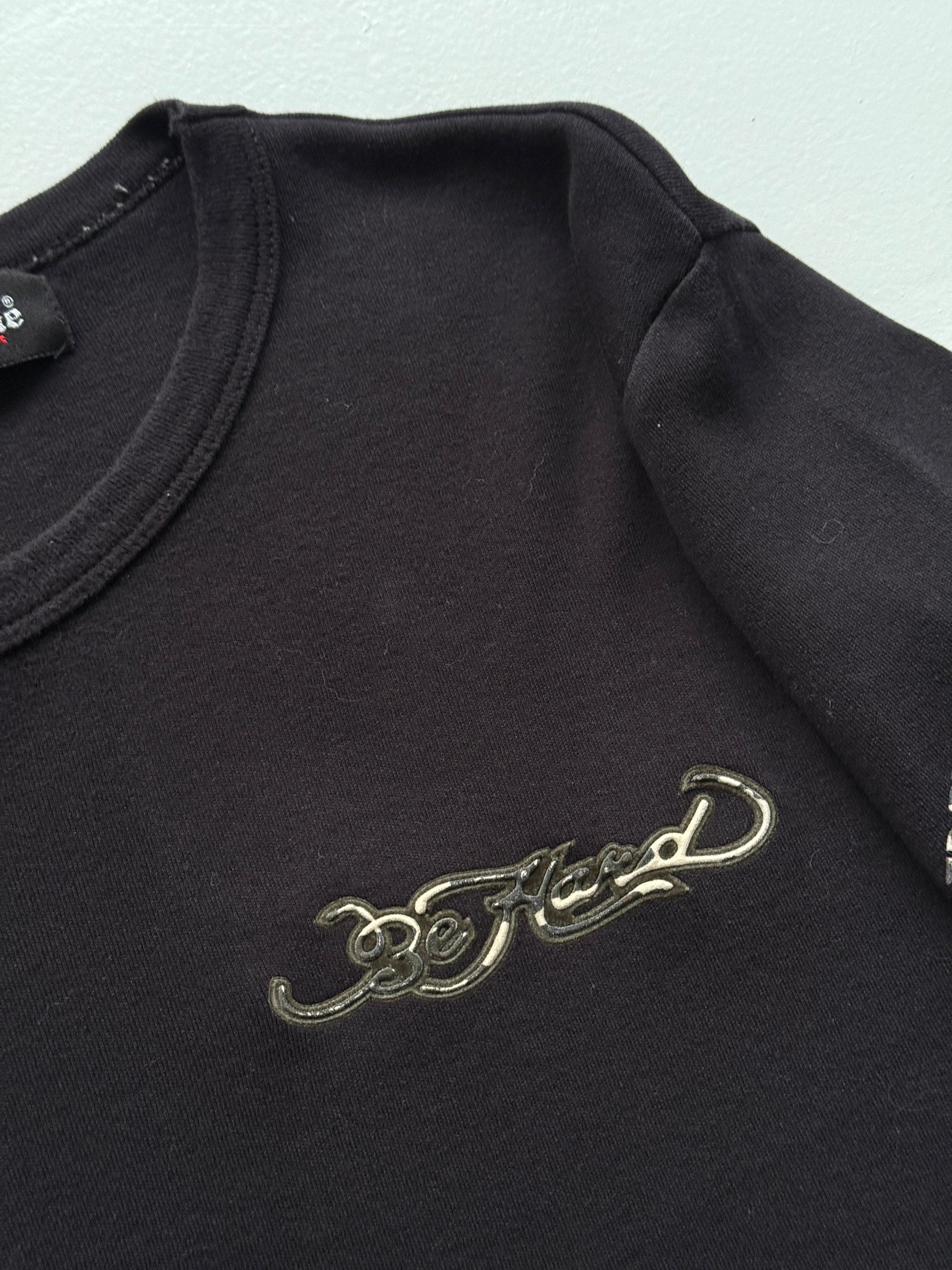 Black 00's Vintage Y2K Graphic Long Sleeve T-Shirt - Medium