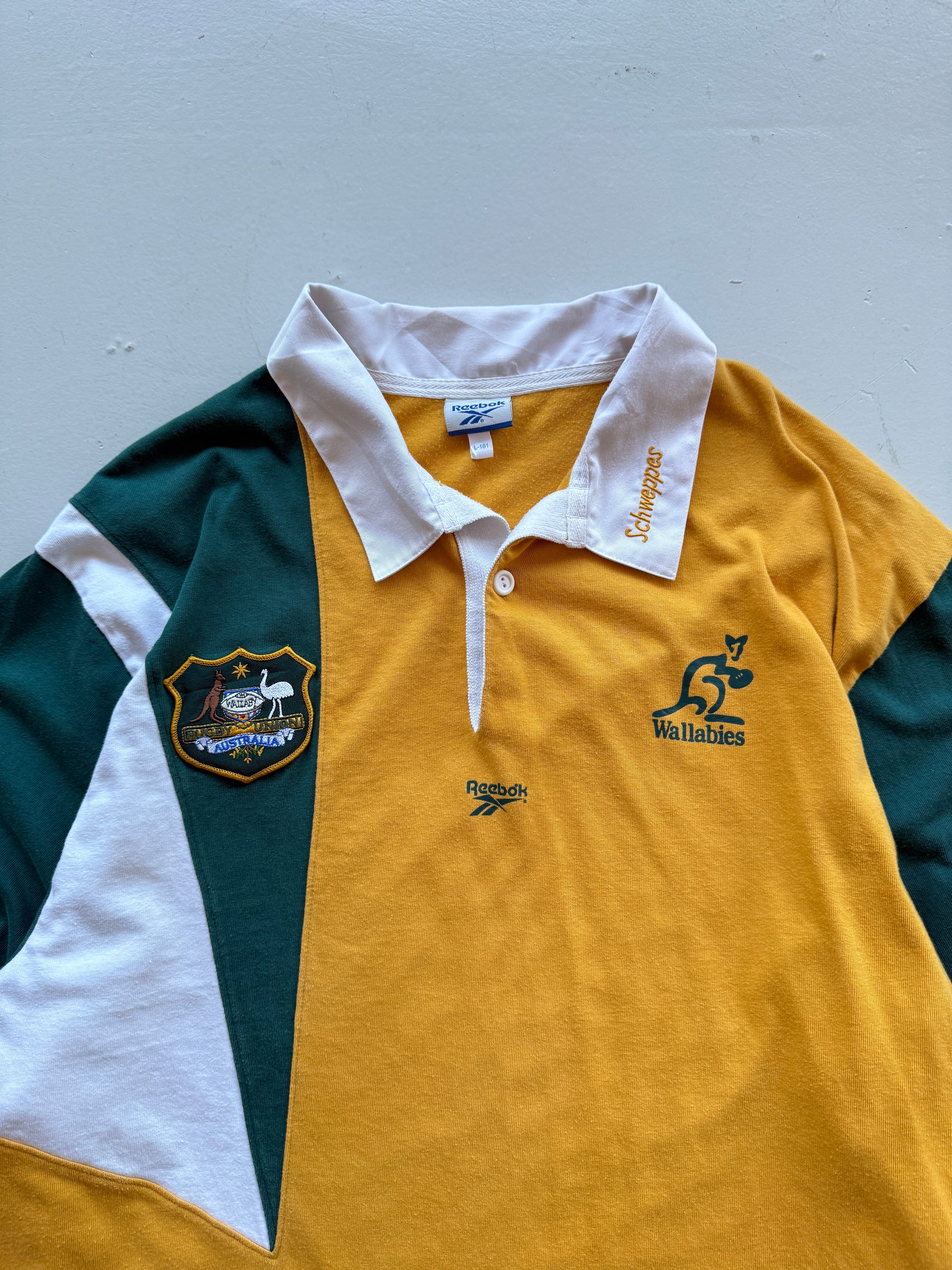 Rare Yellow 1997/98 Australia Rugby Vintage Reebok Wallabies Long Sleeve Polo- L