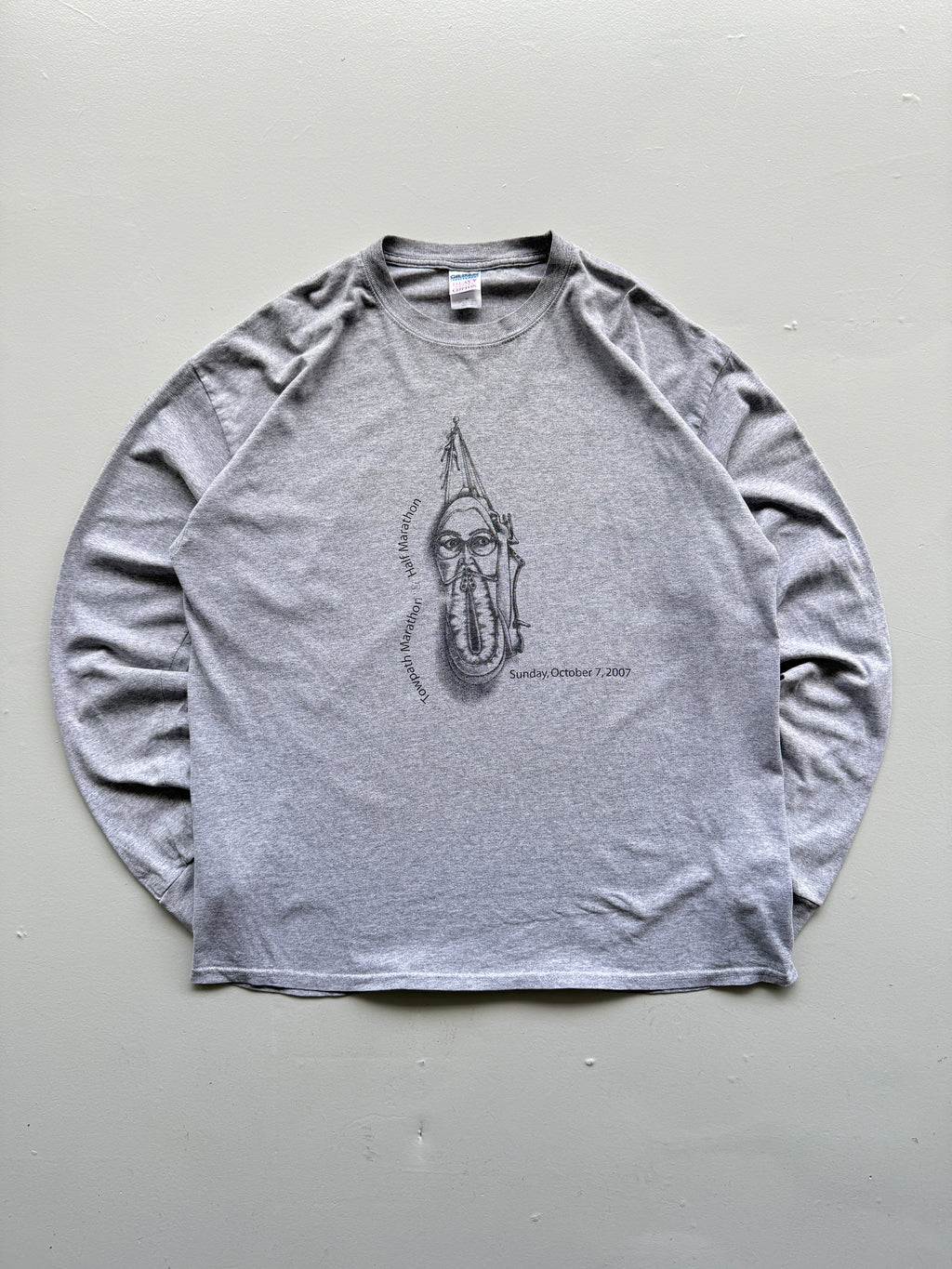 Grey Marathon 00's Vintage Long Sleeve Graphic T-Shirt - XL