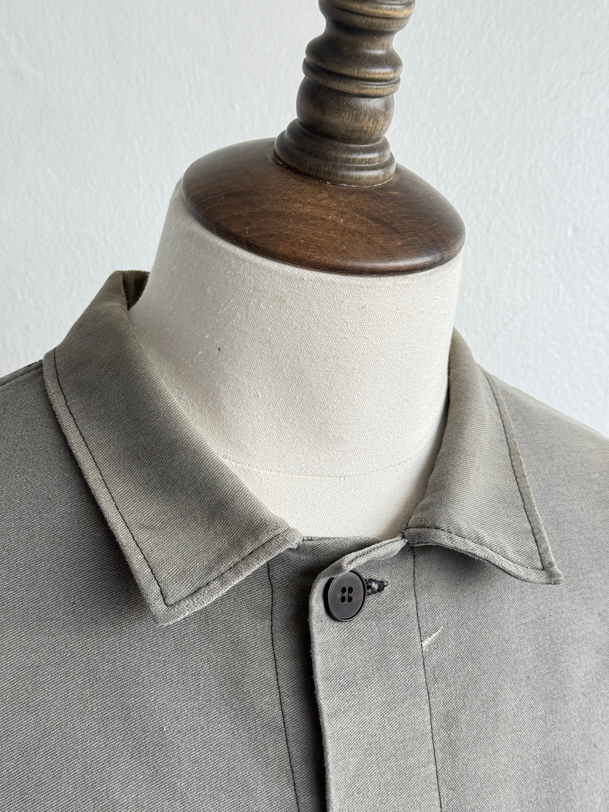 Thrashed Grey French Moleskin 1960s/70s Vintage Chore Jacket CH538 - Small