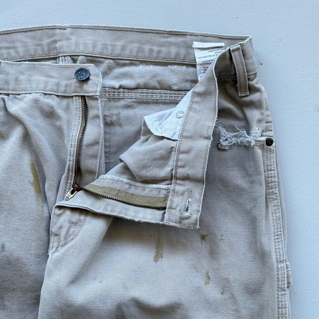 Cream Dickies Wide Leg 90's Thrashed Vintage Carpenter Trousers - 34” x 32”