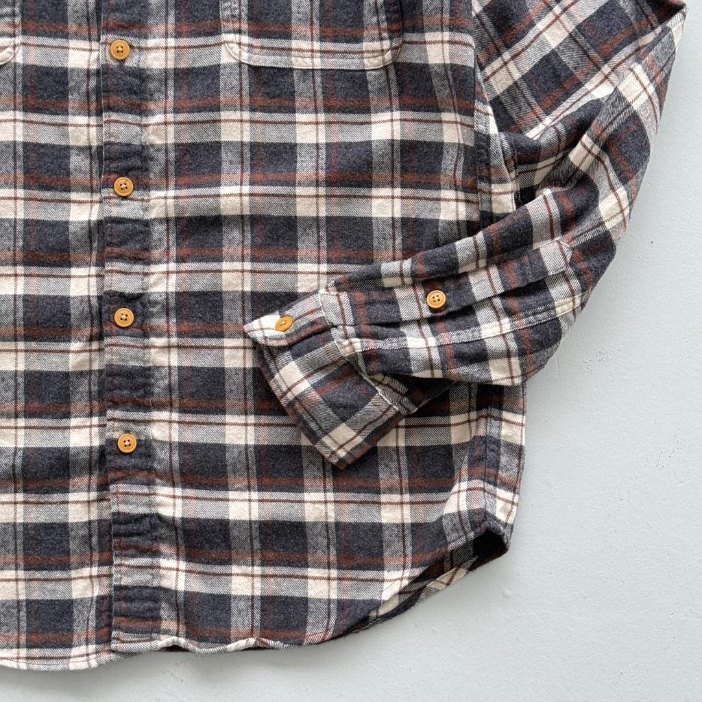 Brown and Cream Checkered J.Crew 90s Vintage Flannel Shirt - Medium