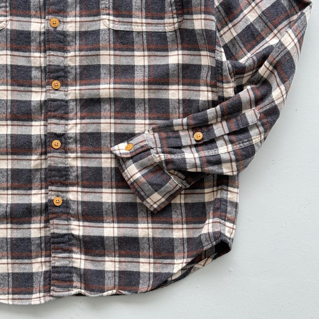 Brown and Cream Checkered J.Crew 90s Vintage Flannel Shirt - Medium