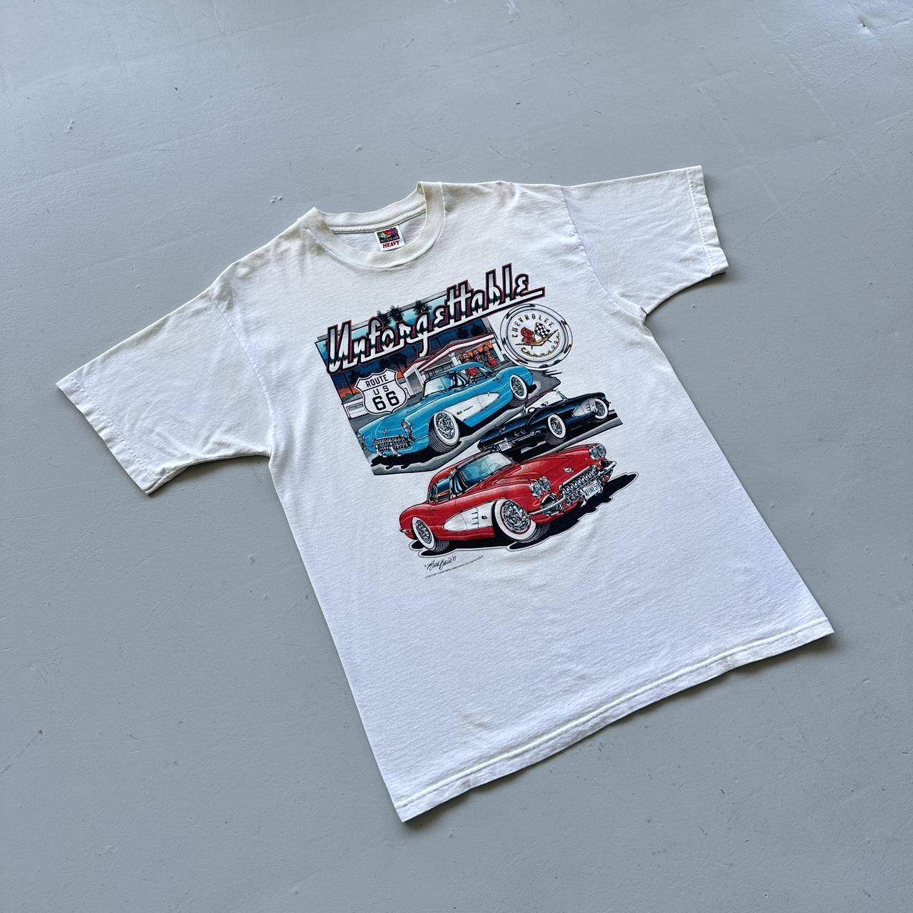 White Unforgettable Cars Corvette Stingray Vintage 90's T-shirt - Large