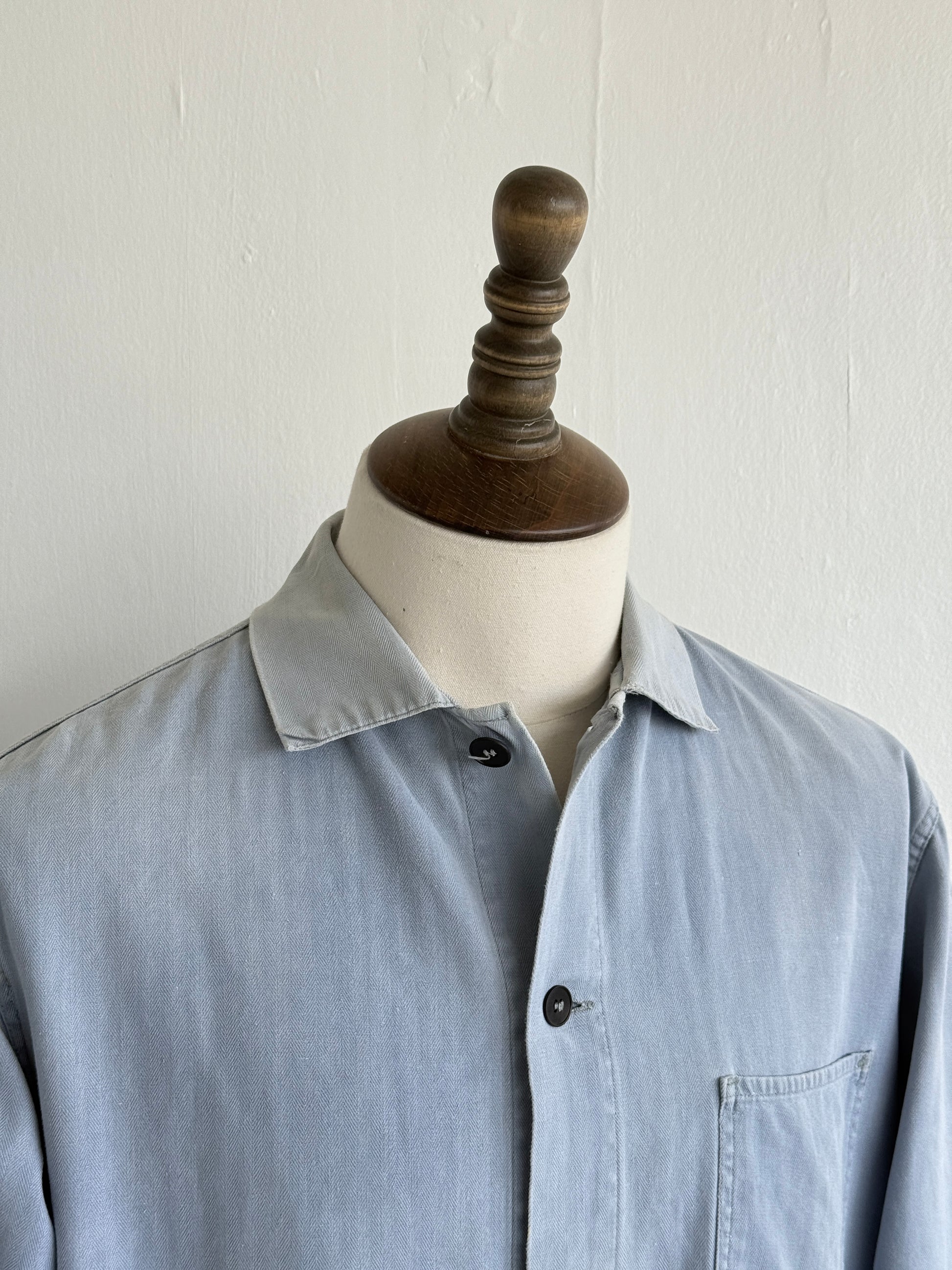 Faded Blue French Herringbone Vintage Workwear Chore Jacket CH367 - Medium