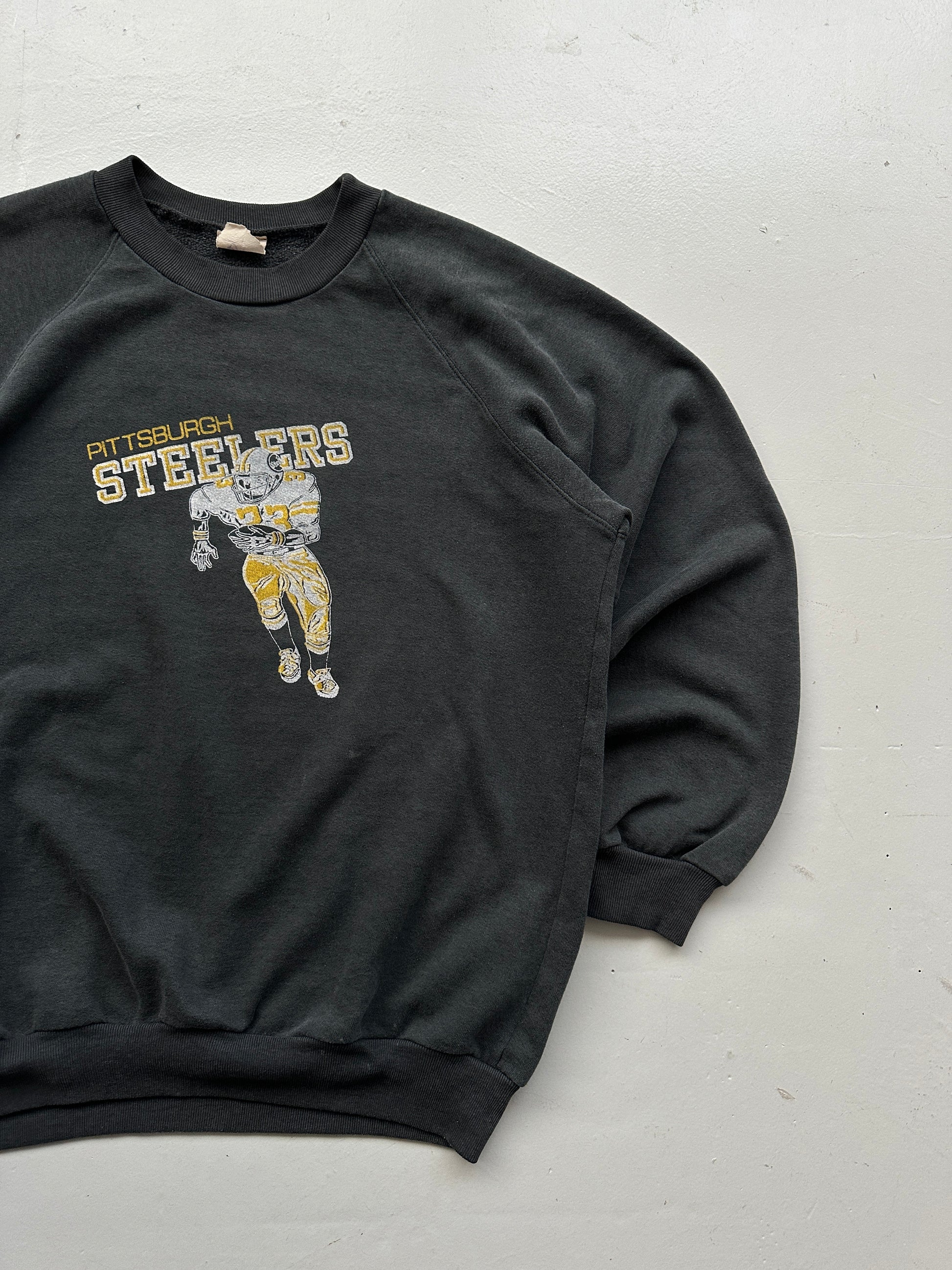 Pittsburgh Steelers Vintage Sweatshirt 80's Raglan Sweater Faded Black - Small