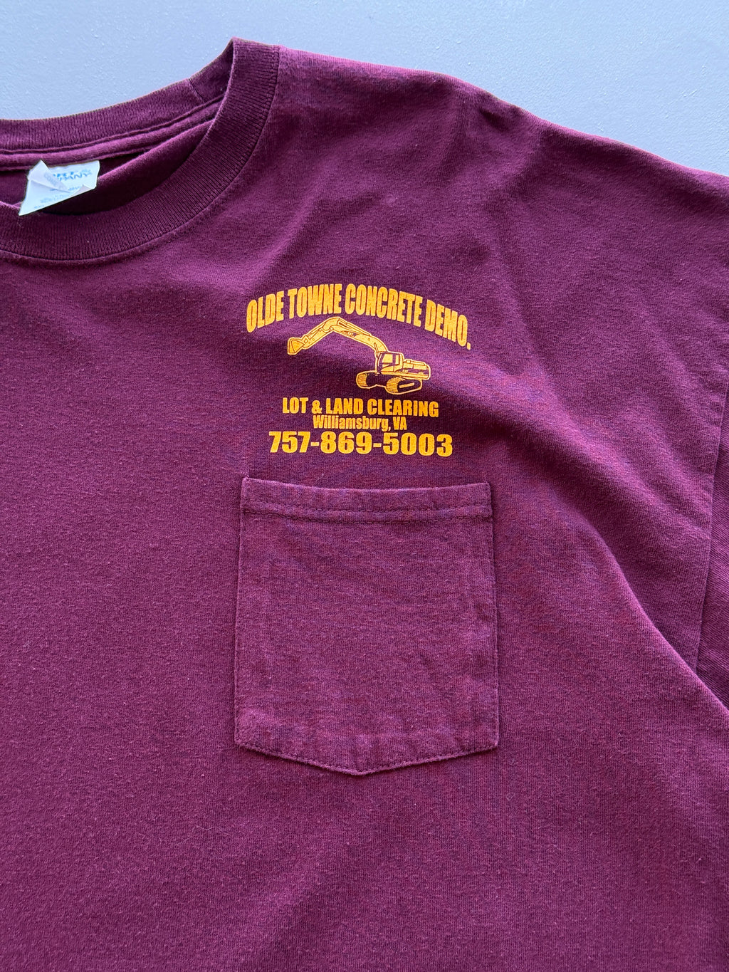 Maroon Olde Towne Concrete Demo Vintage Workwear Graphic Pocket T-Shirt - XXL