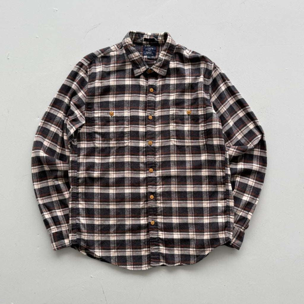 Brown and Cream Checkered J.Crew 90s Vintage Flannel Shirt - Medium