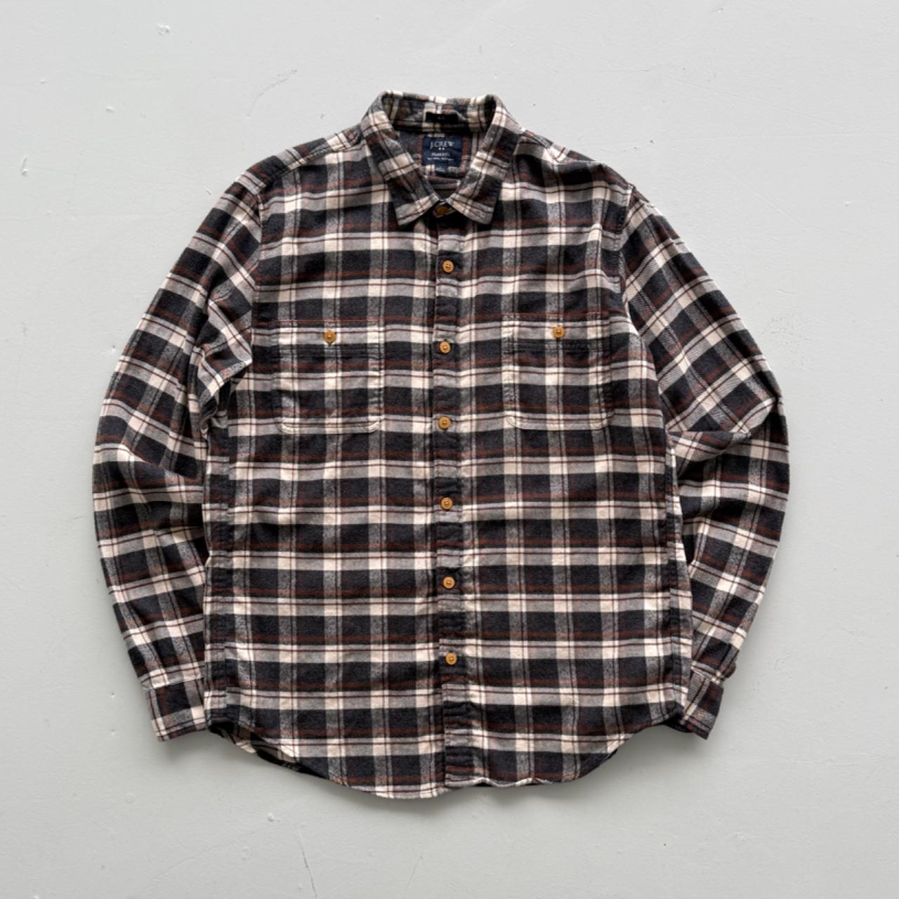 Brown and Cream Checkered J.Crew 90s Vintage Flannel Shirt - Medium