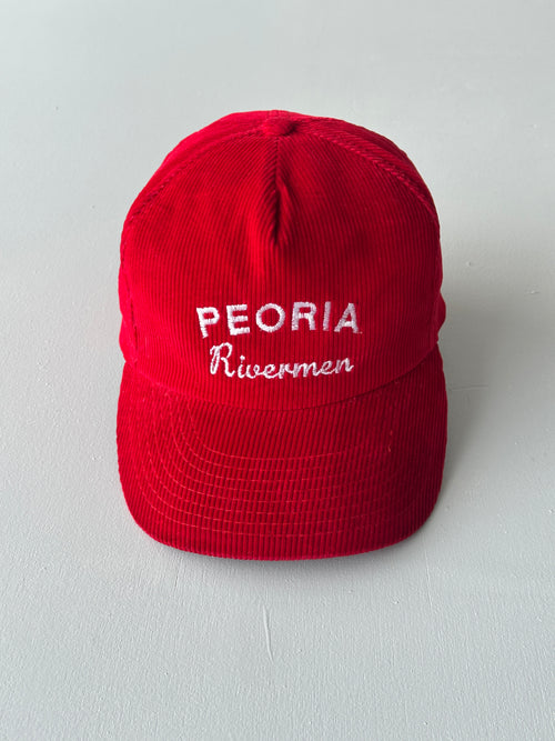 Red Peoria Rivermen 80's Vintage Corduroy SnapBack Trucker Cap