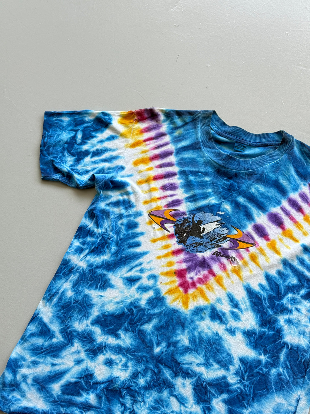 Blue Tye-dye Surfer 90's Vintage Single Stitch Graphic T-Shirt - Medium