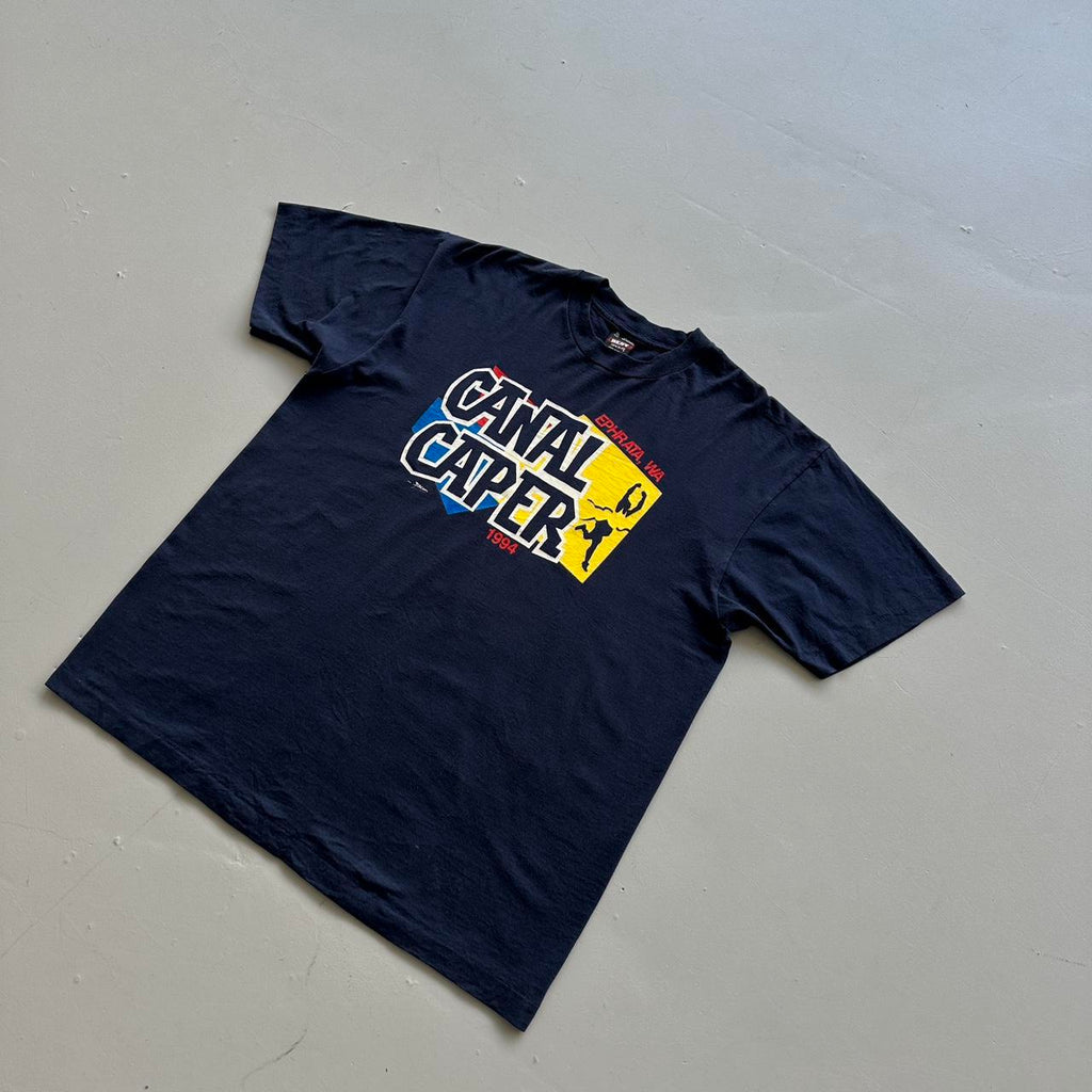 Navy Canal Running 90s Vintage T-shirt - XL
