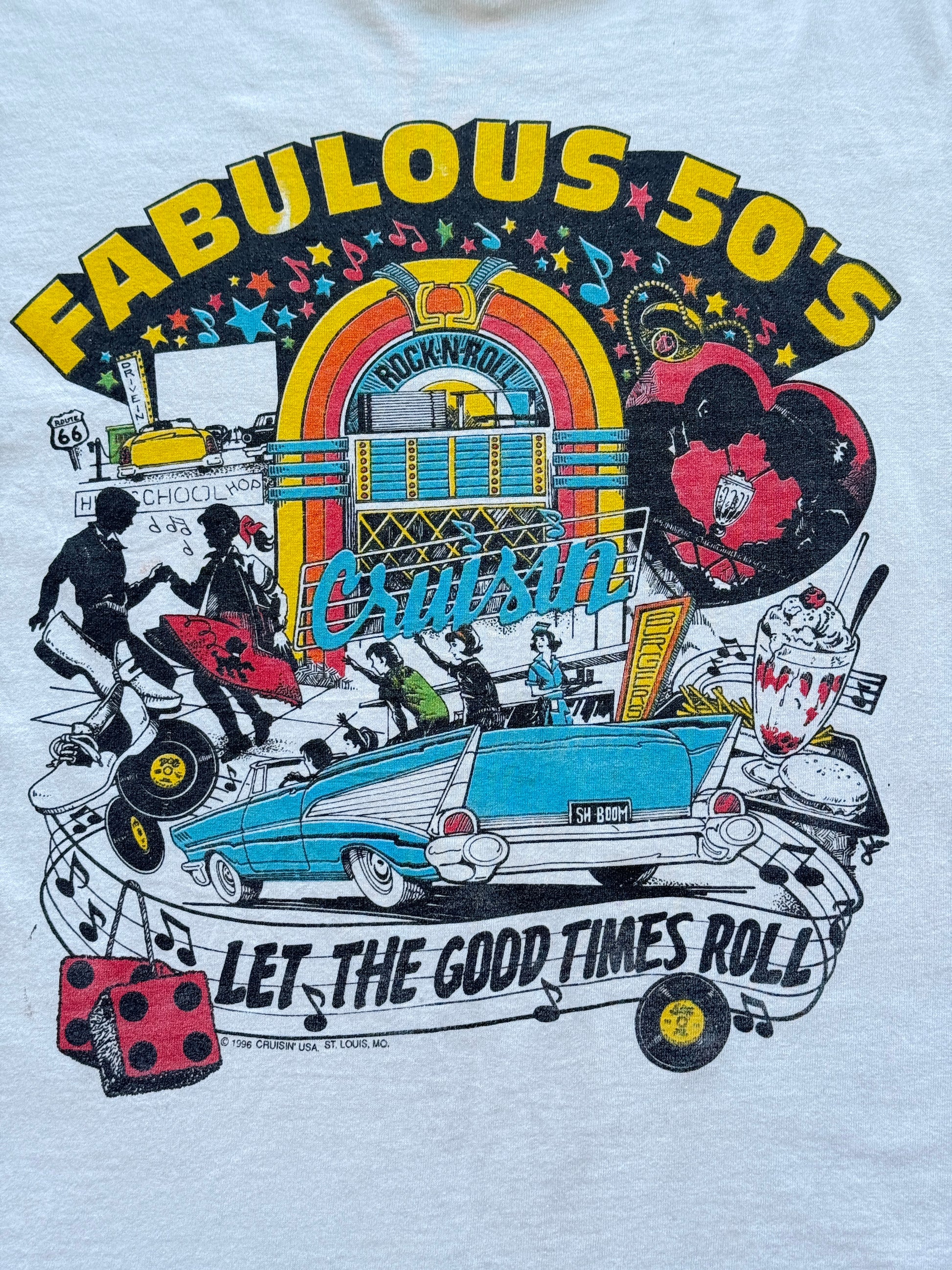 Fruit of the Loom Fabulous 50s Cruisin 90s Vintage Single Stitch T-Shirt - Large