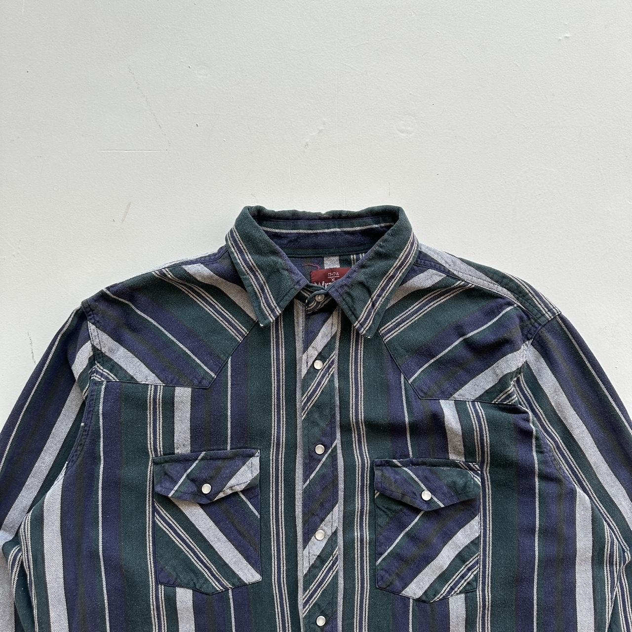 Navy Blue and Green Vintage Western Wrangler Shirt - XL