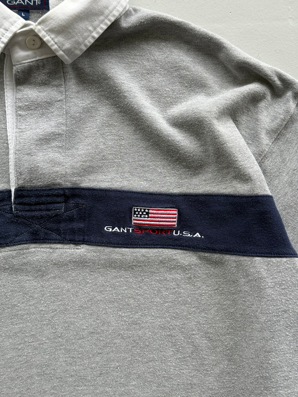 Grey Gant 90's Vintage Long Sleeve Rugby Jersey Polo Shirt - XL