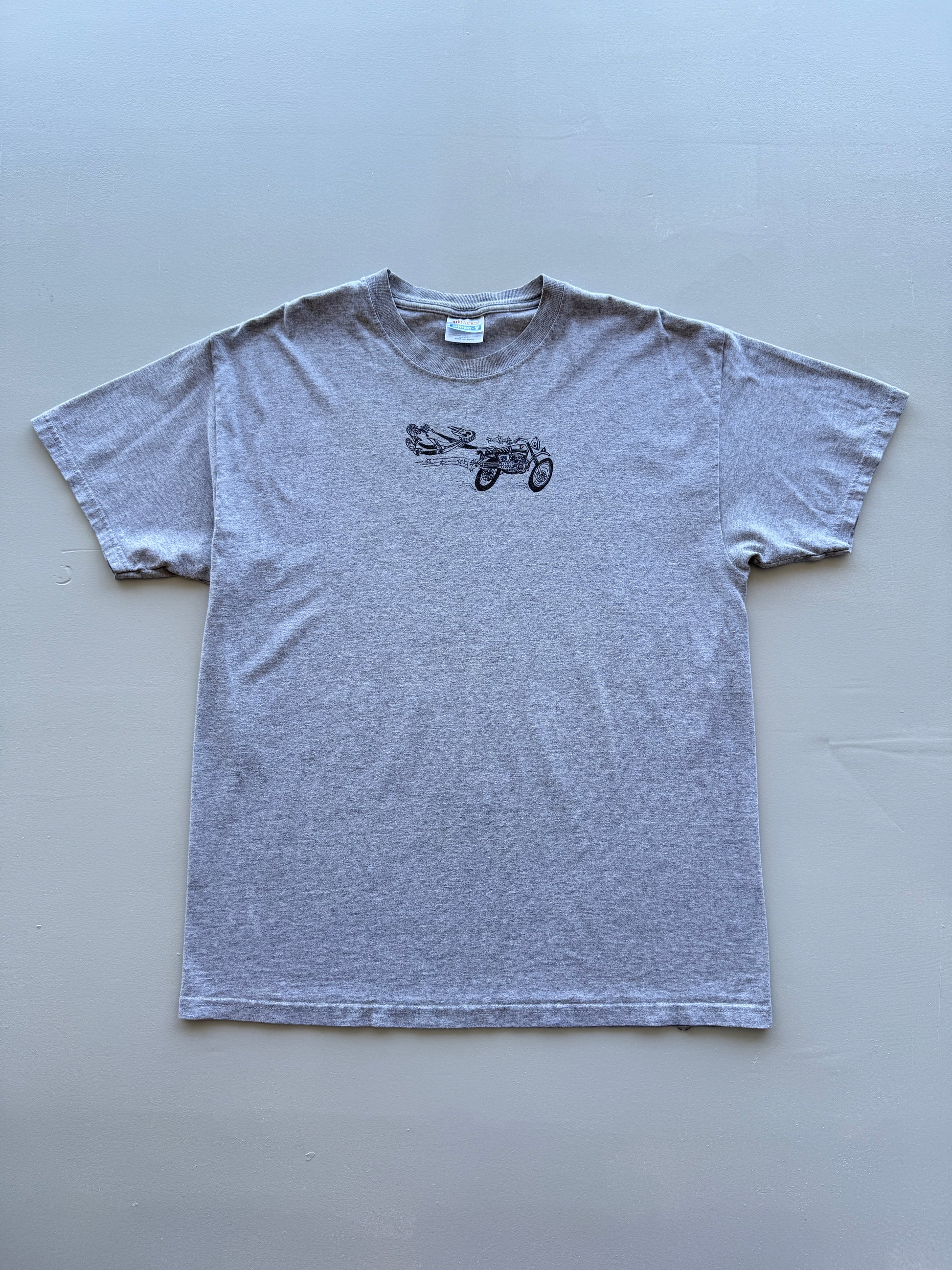 Grey Cartoon Biker 90's Vintage Graphic T-Shirt - Large