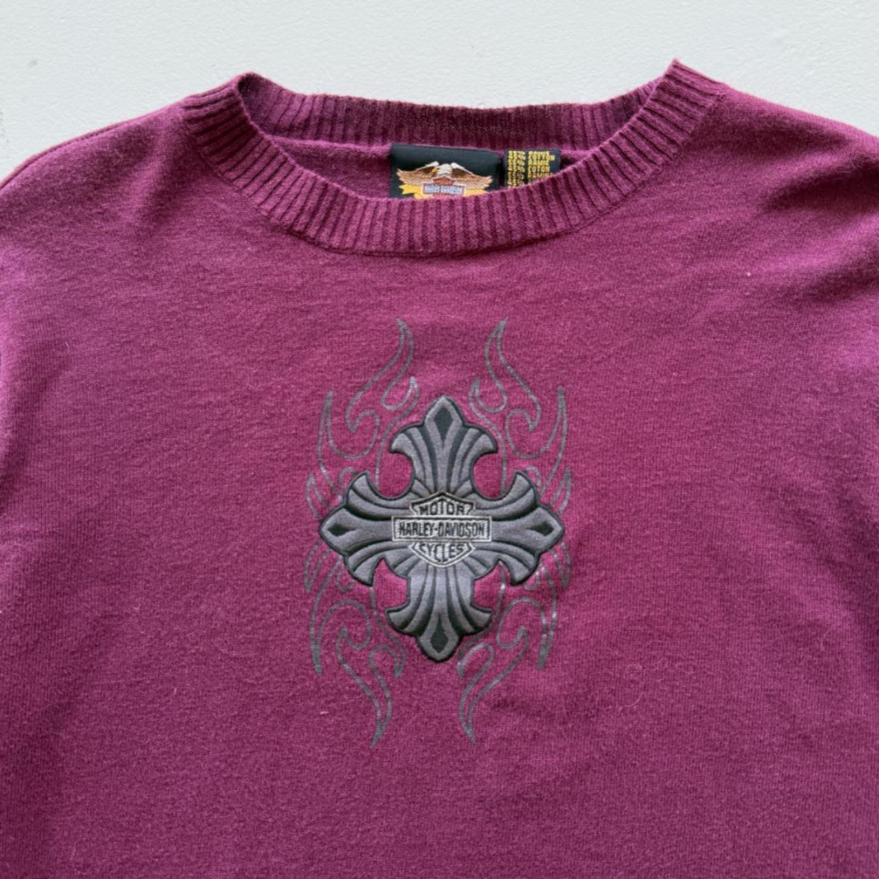 Purple Harley Davidson 00's Y2K Knit Cropped Jumper - Womens Large