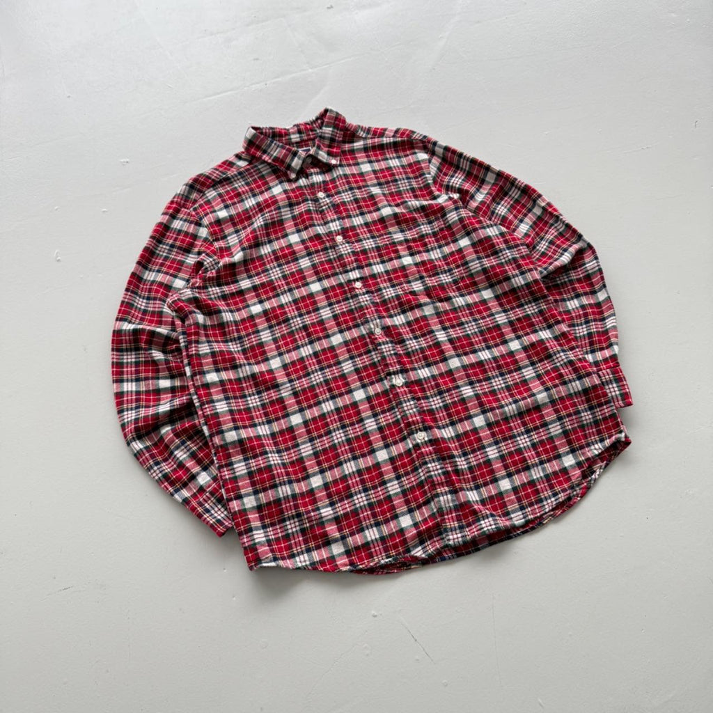 Red and White Checkered Long Sleeve 90s Vintage Flannel Shirt - XL