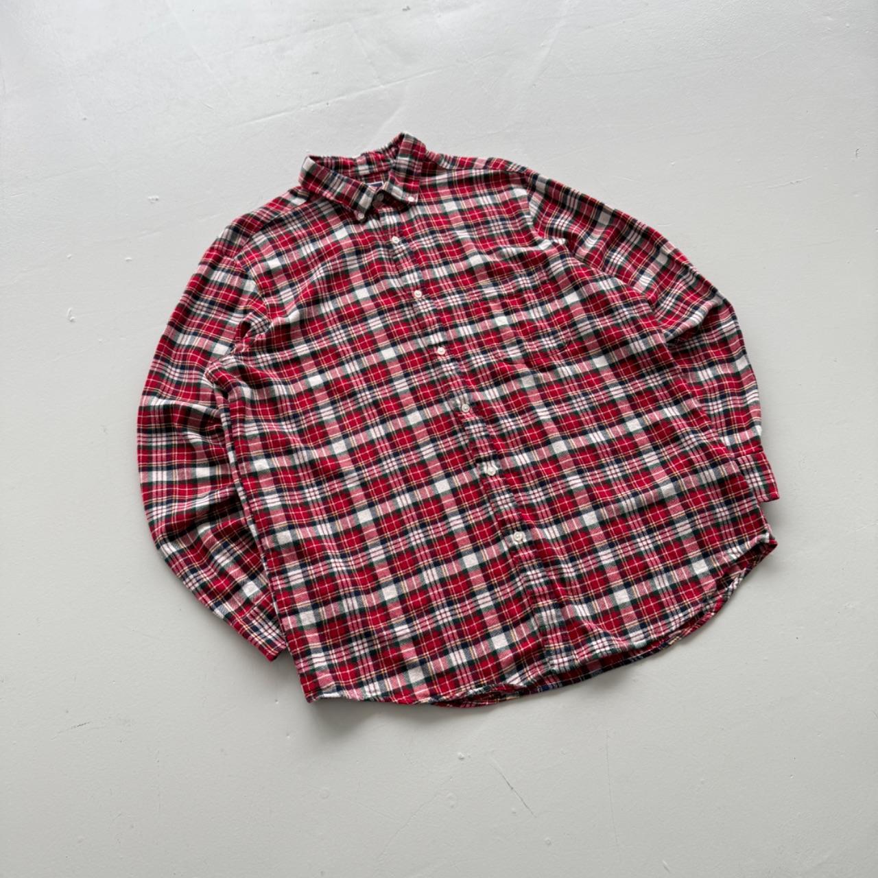Red and White Checkered Long Sleeve 90s Vintage Flannel Shirt - XL