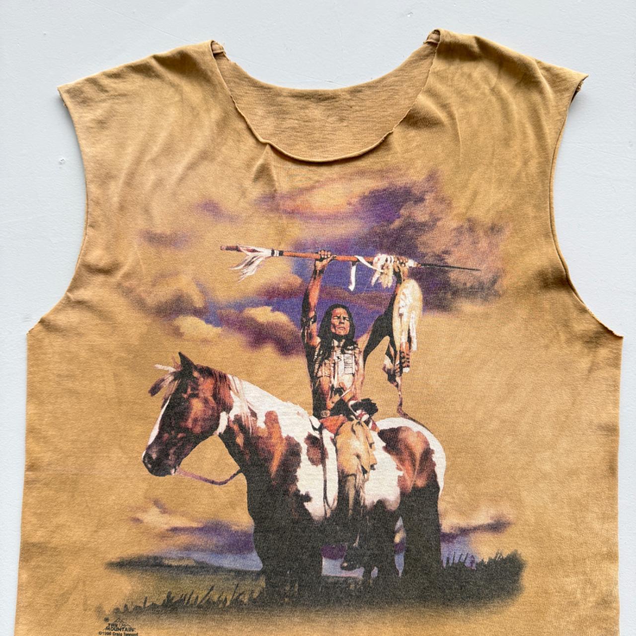 Yellow Native American 90s Vintage Graphic Hand Cut T-shirt Vest - XL